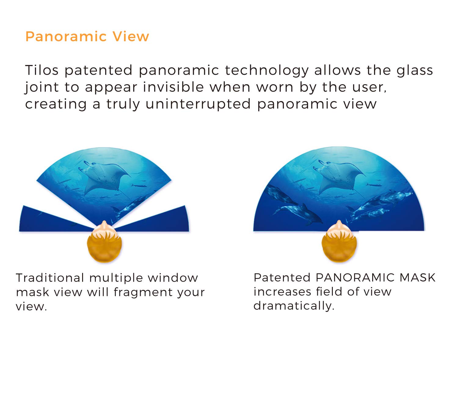 Tilos Panoramic Single Lens Wide View Mask Dry Snorkel Set — mask and snorkel set, alternate view