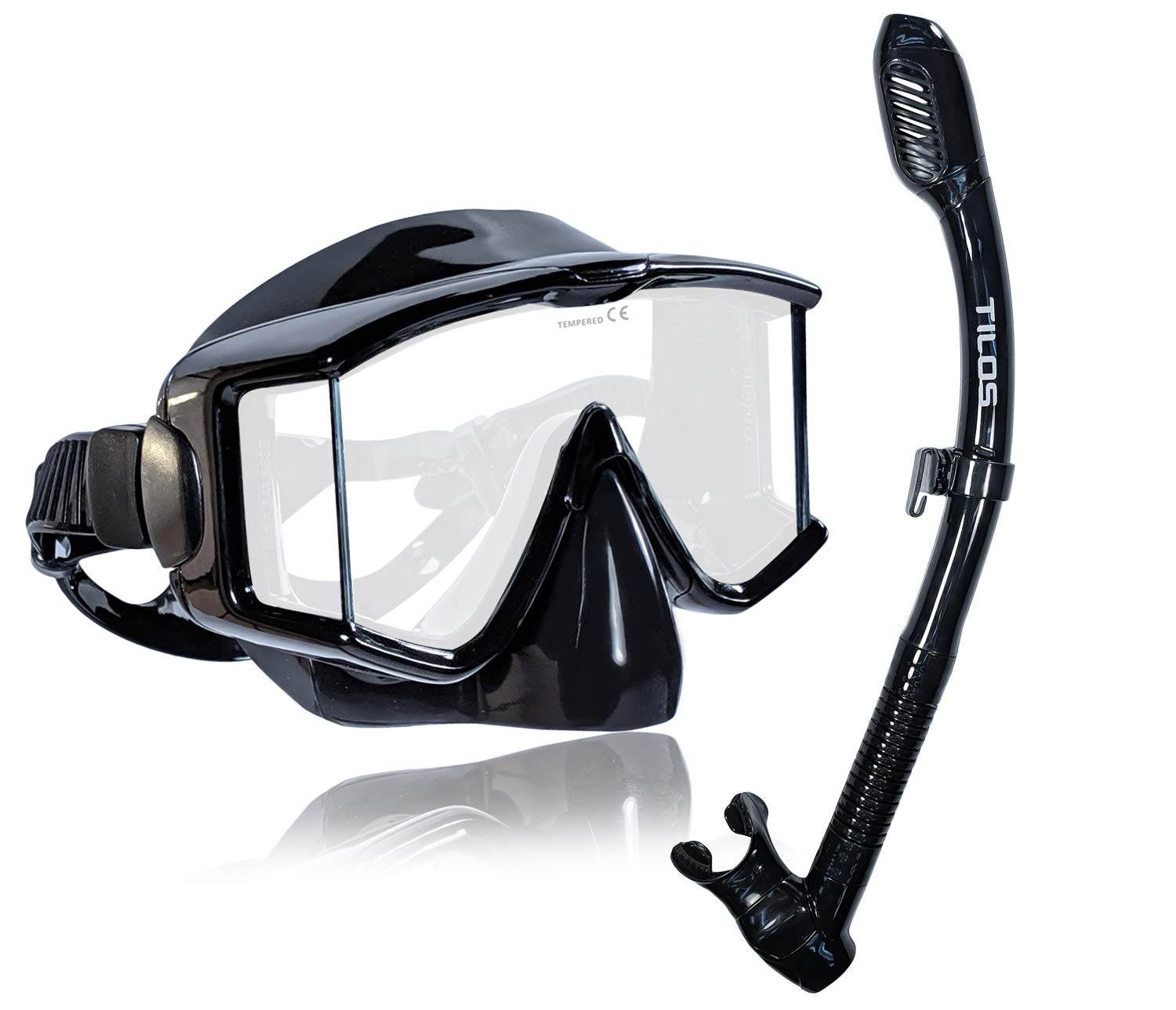 Tilos Panoramic Single Lens Wide View Mask Dry Snorkel Set — mask and snorkel set, alternate view