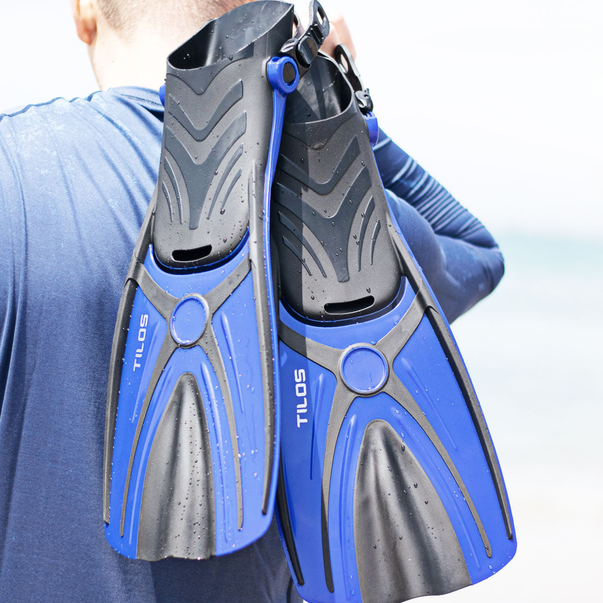 Snorkeler using the complete Tilos Universal Plus Mask, Hi-Flow II Snorkel and Aubade Fins Set set