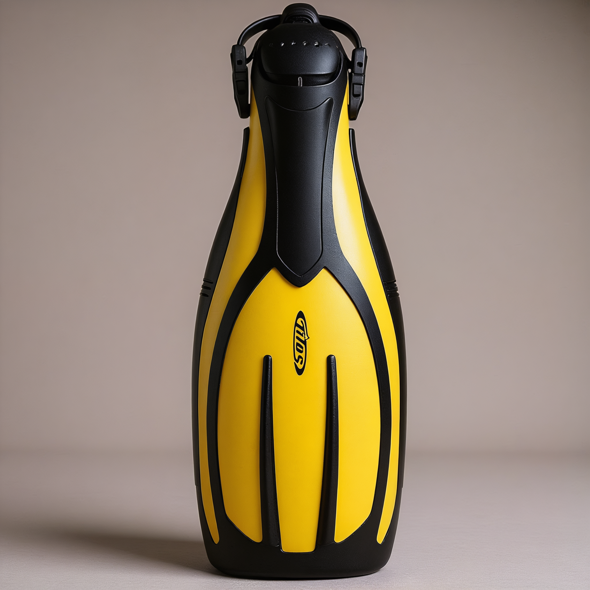 Tilos Torrent Tech Fins in yellow — open heel fin, front view showing blade and foot pocket
