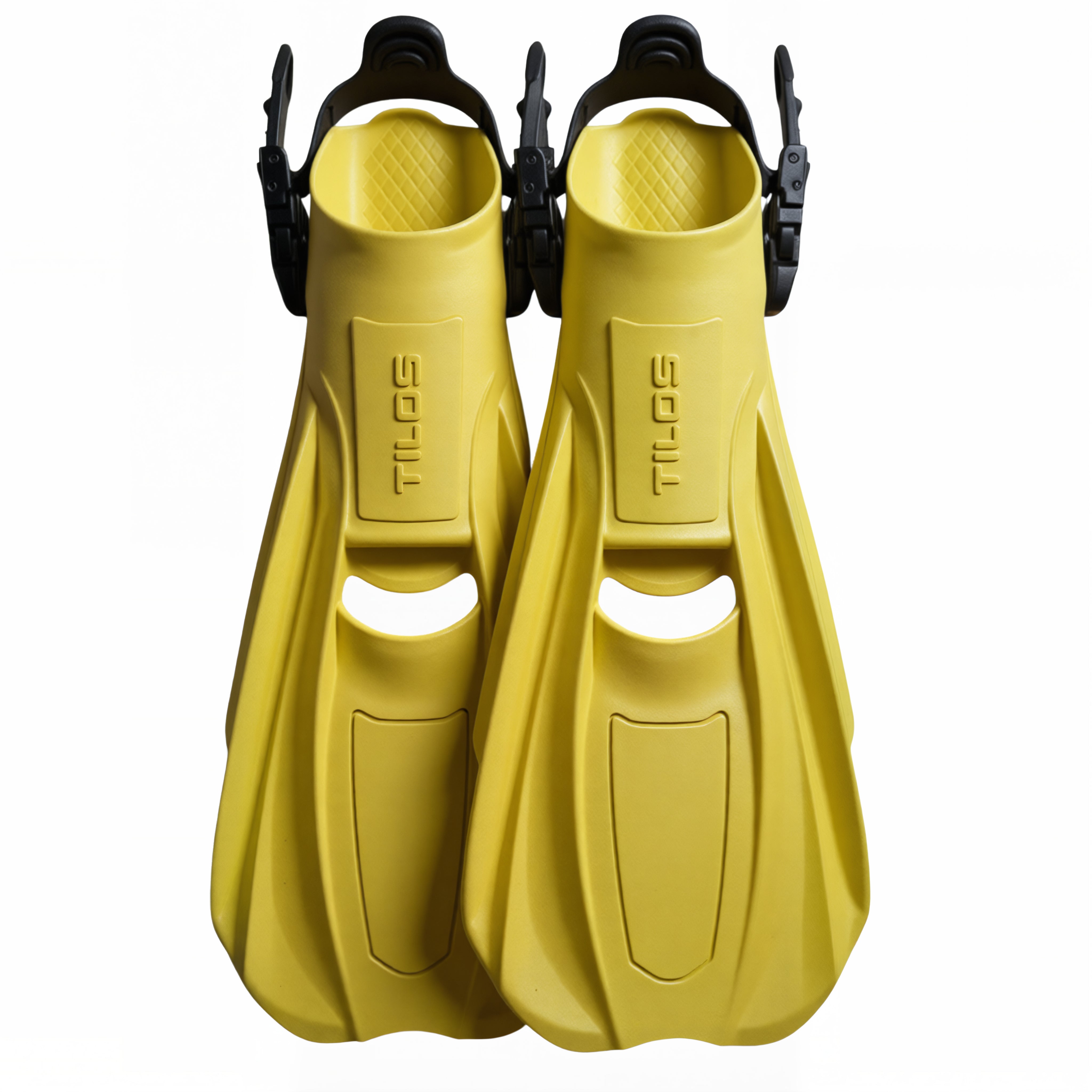 Tilos Technix Open Heel Travel Fins — side view showing blade profile