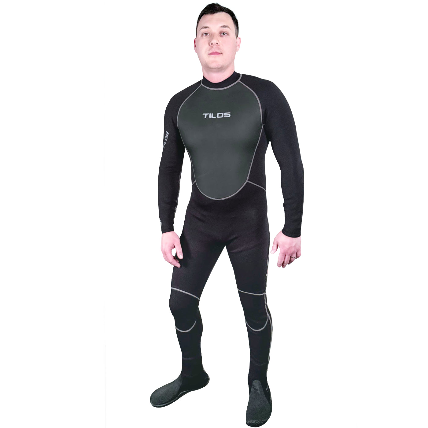 Tilos 3/2mm Jumpsuit in black — mens wetsuit front view