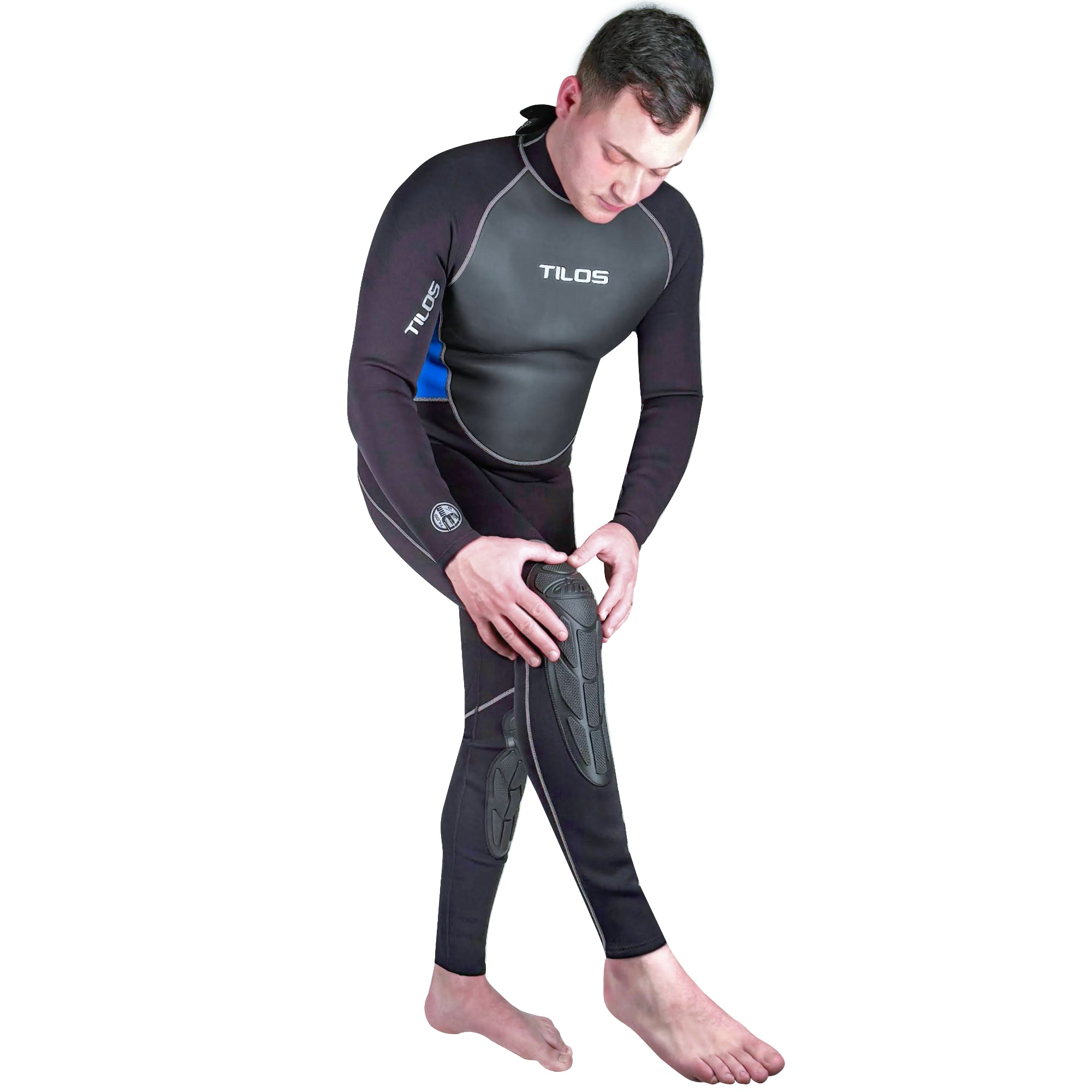 Tilos 3/2mm Tatex Kneepad Jumpsuit in blue — mens wetsuit front view