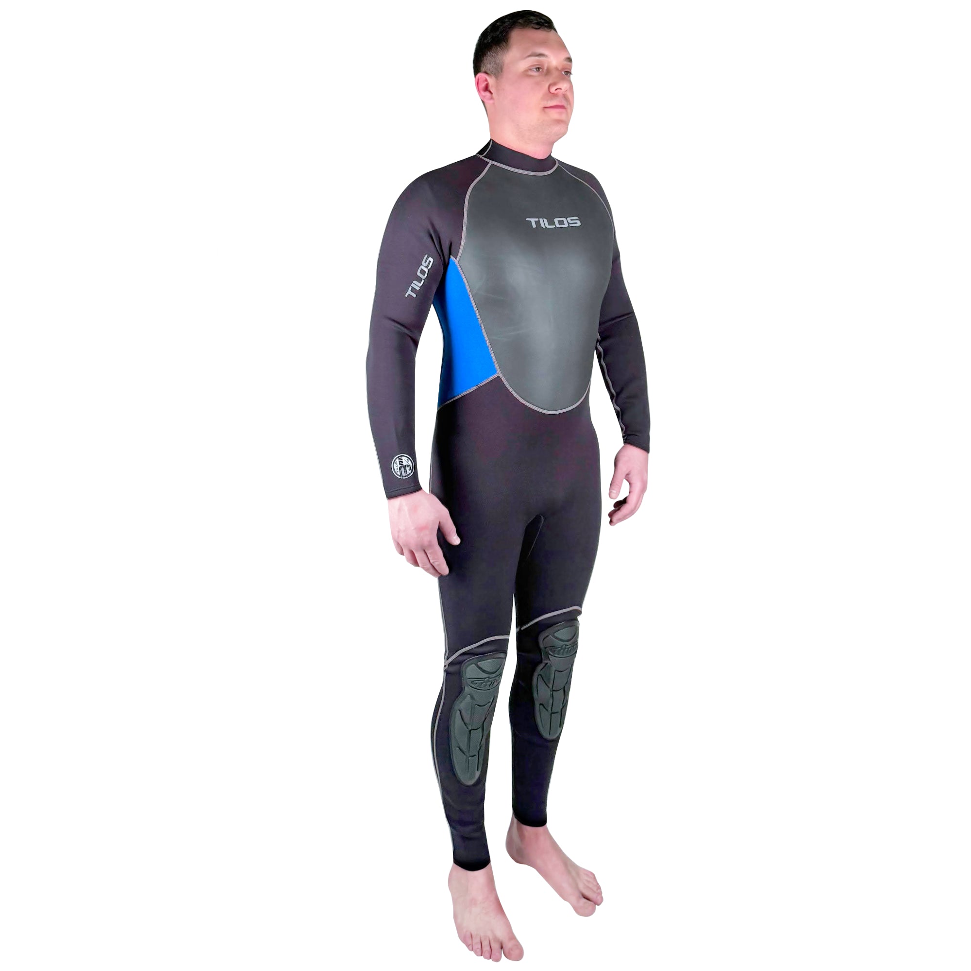 Tilos 3/2mm Tatex Kneepad Jumpsuit in blue — back view showing zipper