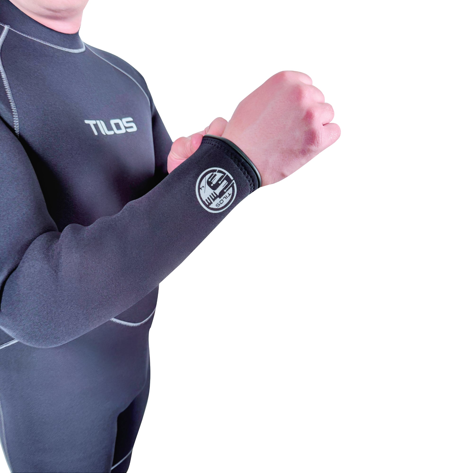 Tilos 5/4mm Semi-Dry Seal Suit in black — mens wetsuit front view