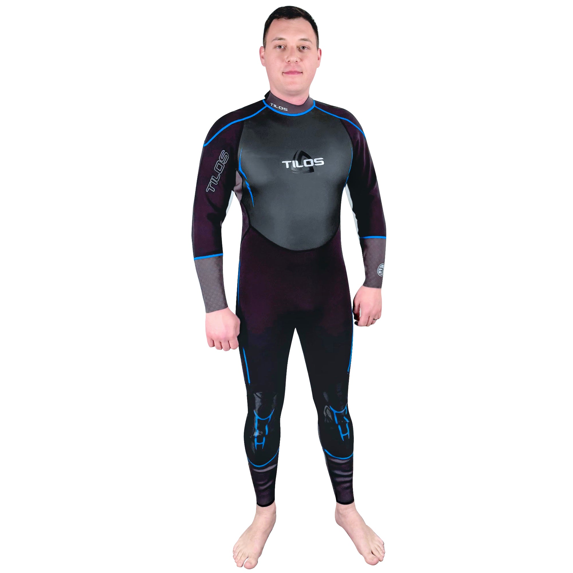 Tilos Men's 3/2mm Spurr Supreme Jumpsuit in black — back view showing zipper