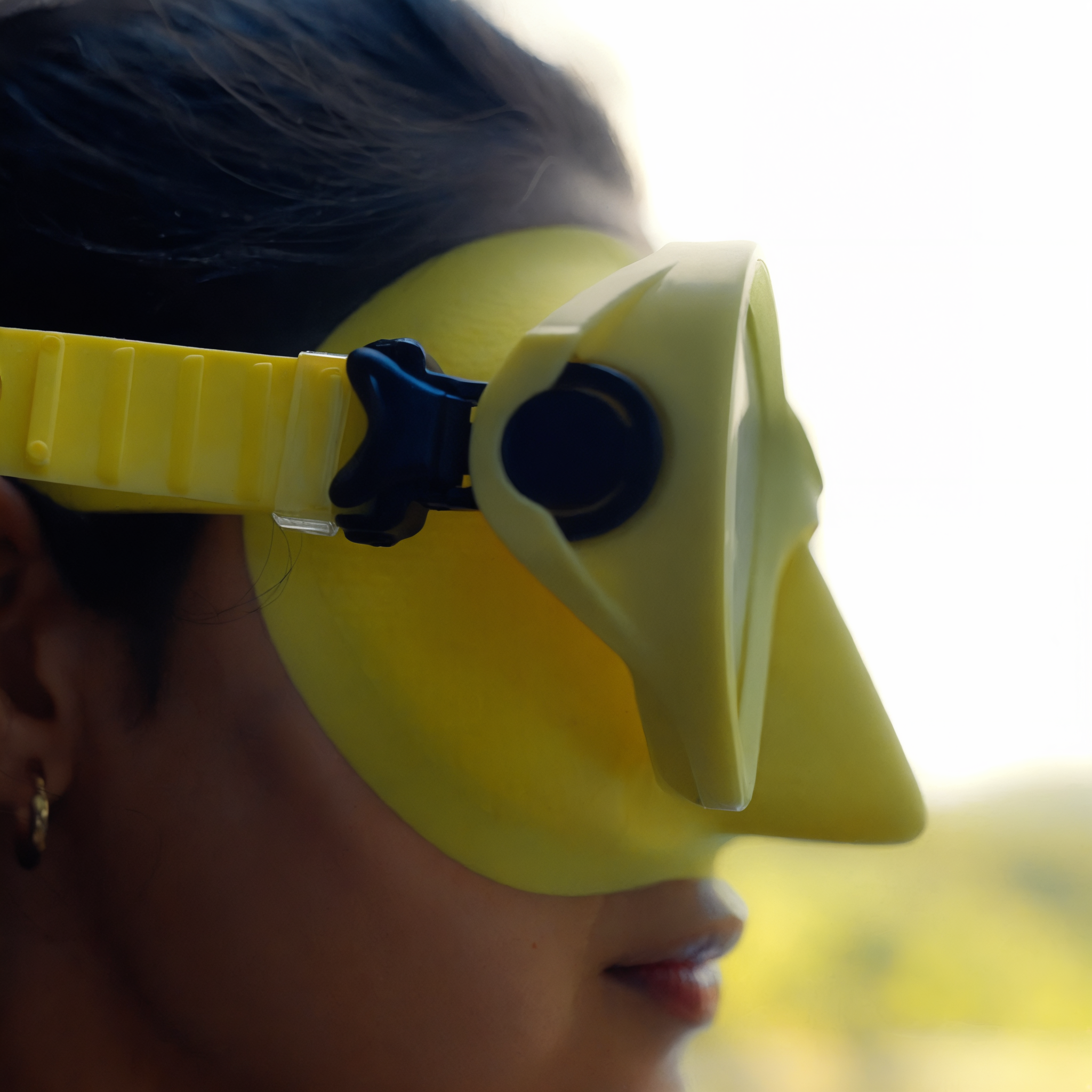Tilos AquaStalk Dive Mask in blue — front view showing lens and silicone skirt
