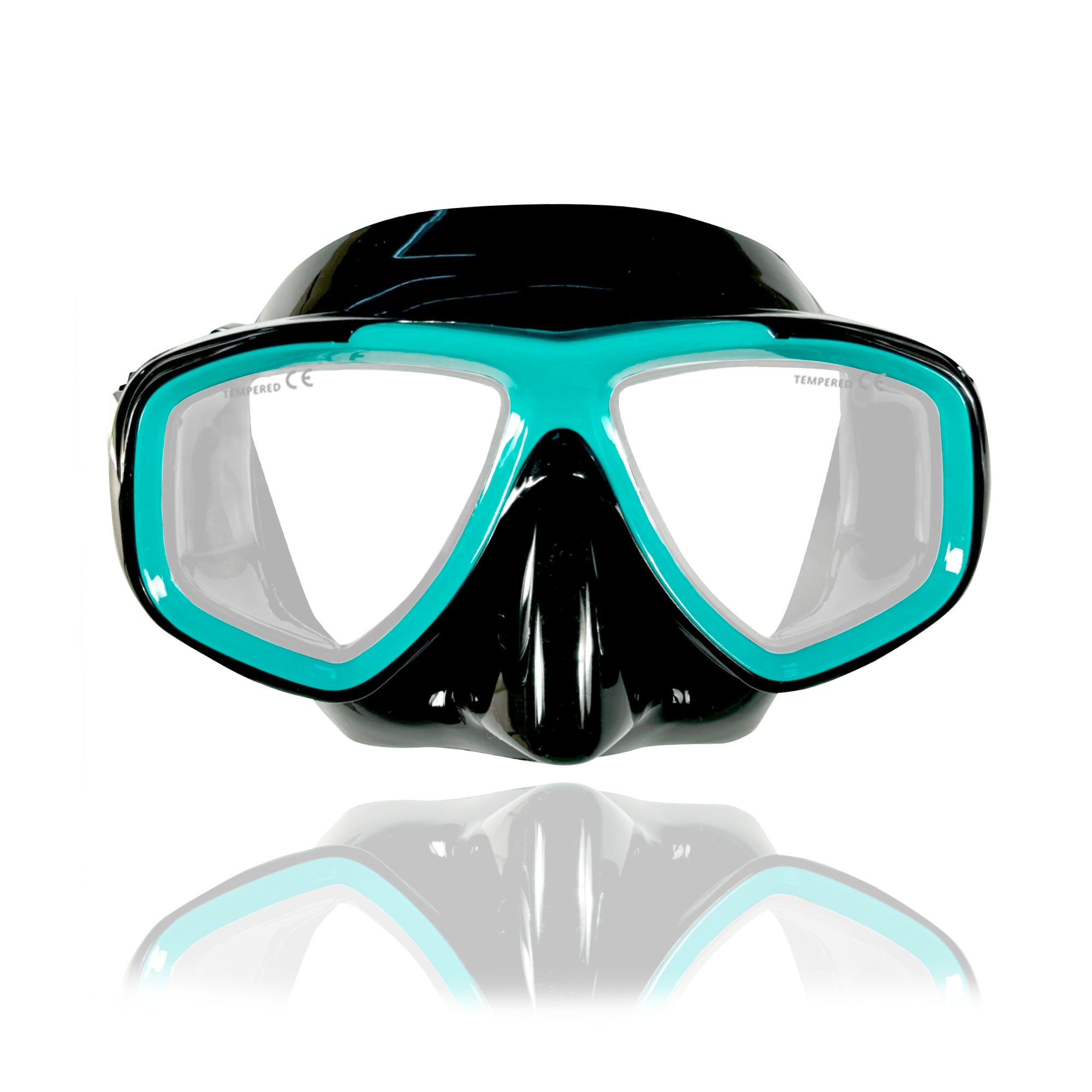 Tilos Fantasia Dual Lens Snorkel Mask in green — front view showing lens and silicone skirt