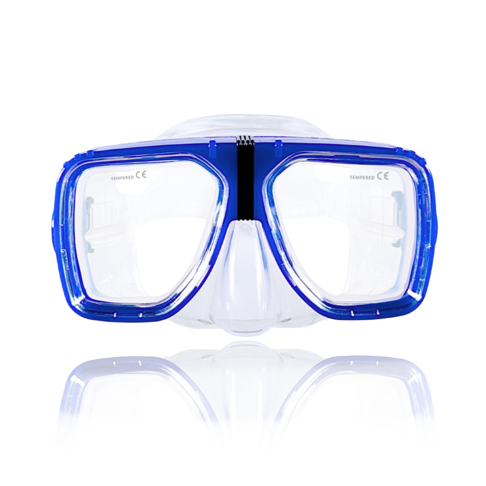 Tilos Universal Dive Mask in blue — front view showing lens and silicone skirt