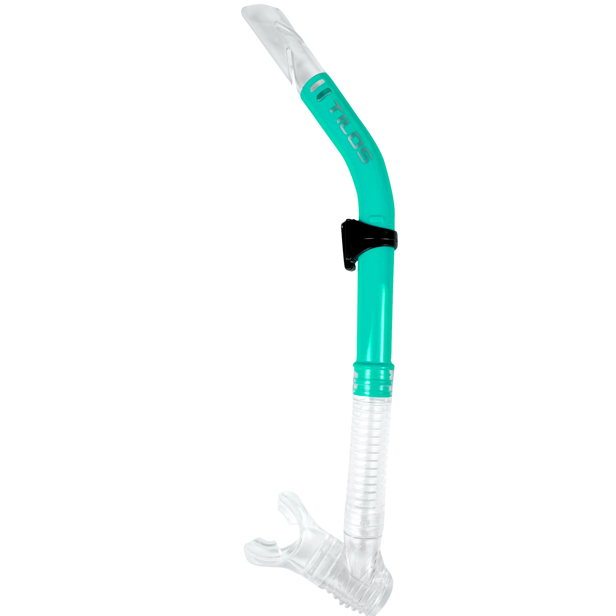 Tilos Splash Semi Dry Snorkel in green — full snorkel showing dry top valve and mouthpiece