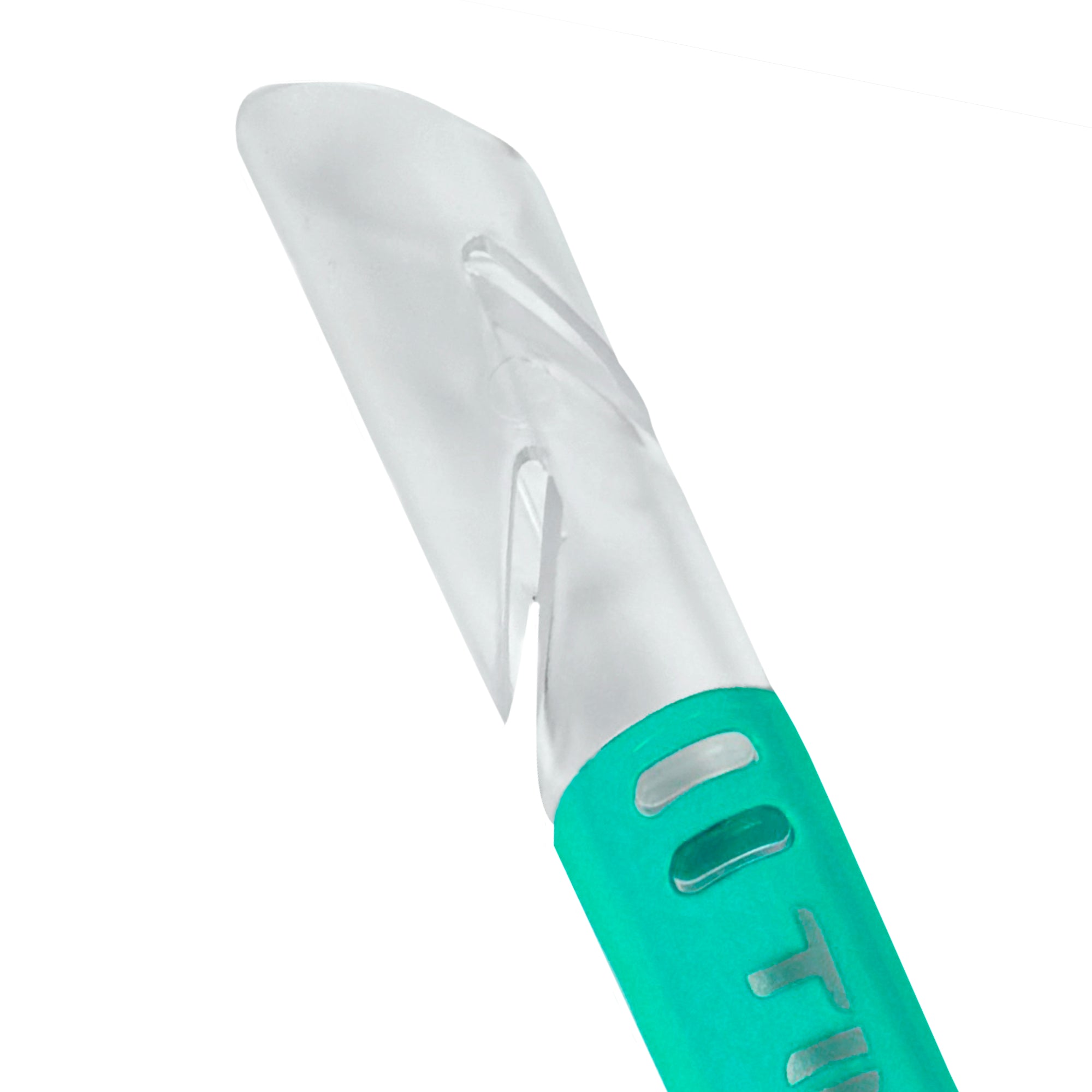 Tilos Splash Semi Dry Snorkel in green — full snorkel showing dry top valve and mouthpiece