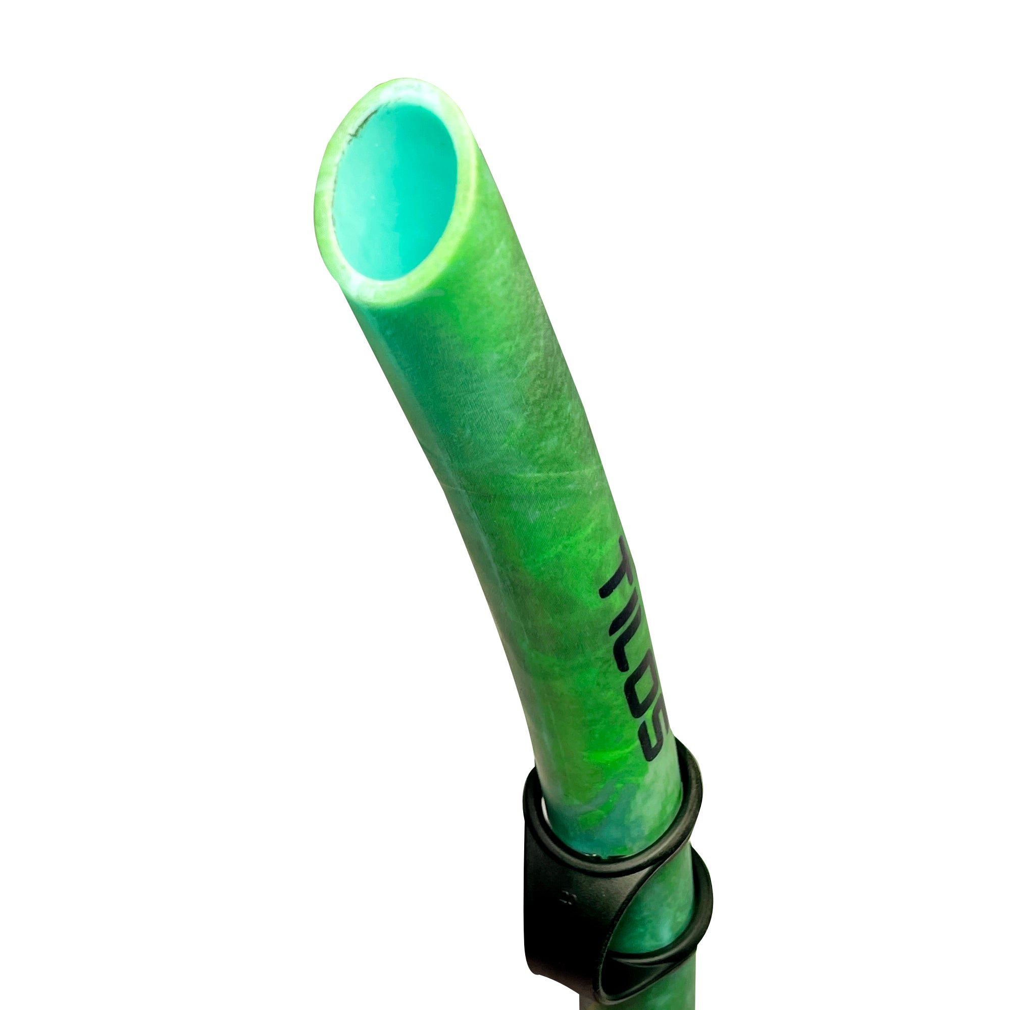 Tilos Spawn Camo Open-Top Snorkel — side profile showing skirt and strap