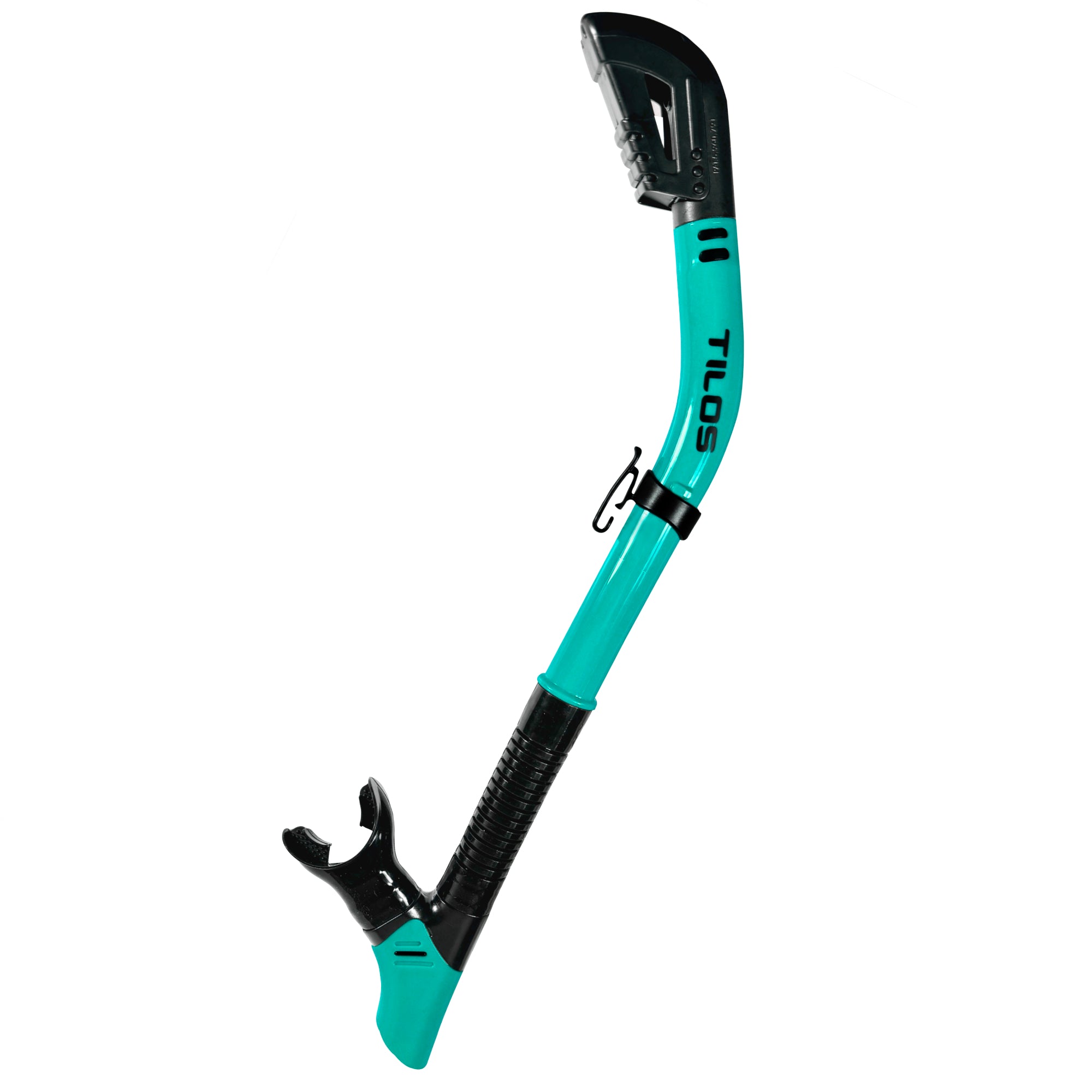 Tilos 100% Dry Snorkel in green — full snorkel showing dry top valve and mouthpiece