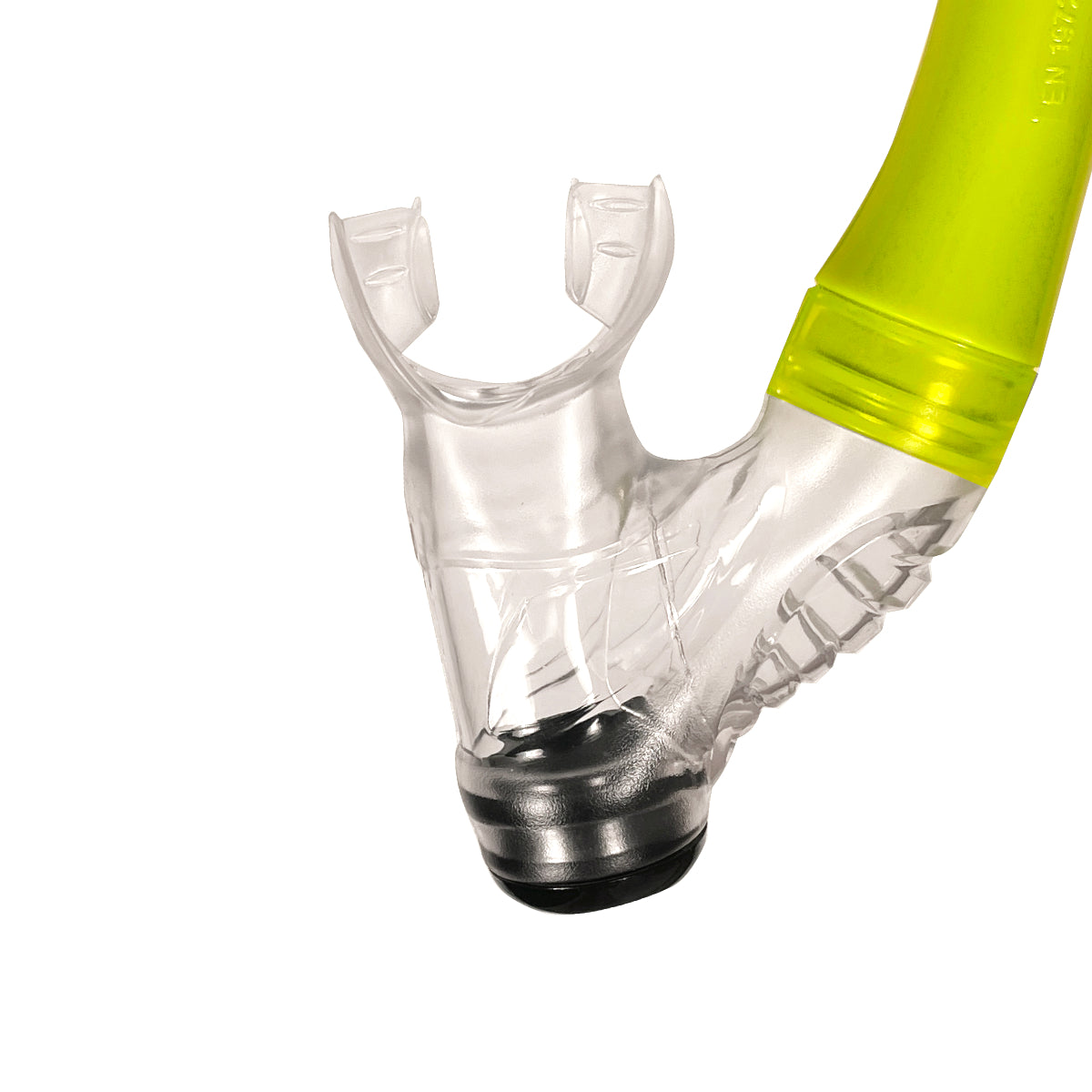 Tilos Oracle Dry Snorkel in black — full snorkel showing dry top valve and mouthpiece