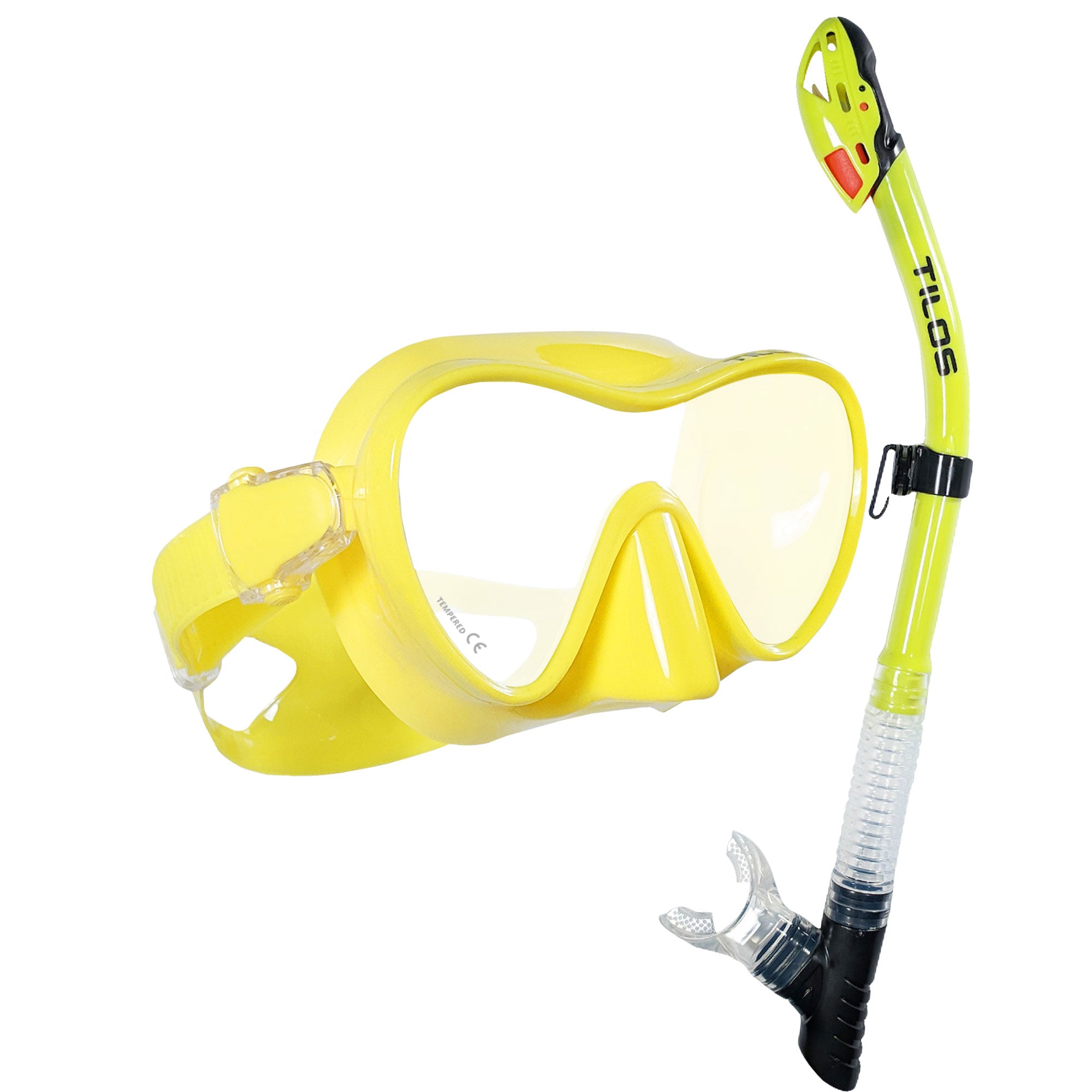 Tilos CoveOps Mask with Ari Dry Snorkel Combo Set in yellow — mask and snorkel set, alternate view