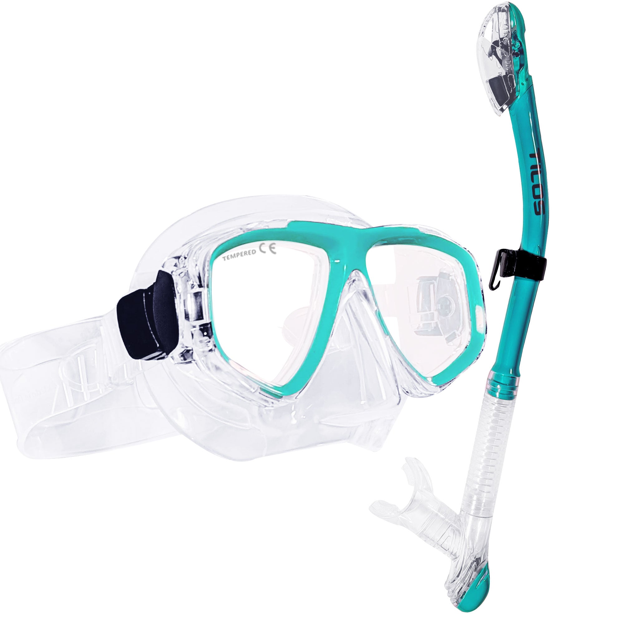 Tilos Fantasia Mask with Ari Dry Snorkel Combo Set in green — mask and snorkel set, product view