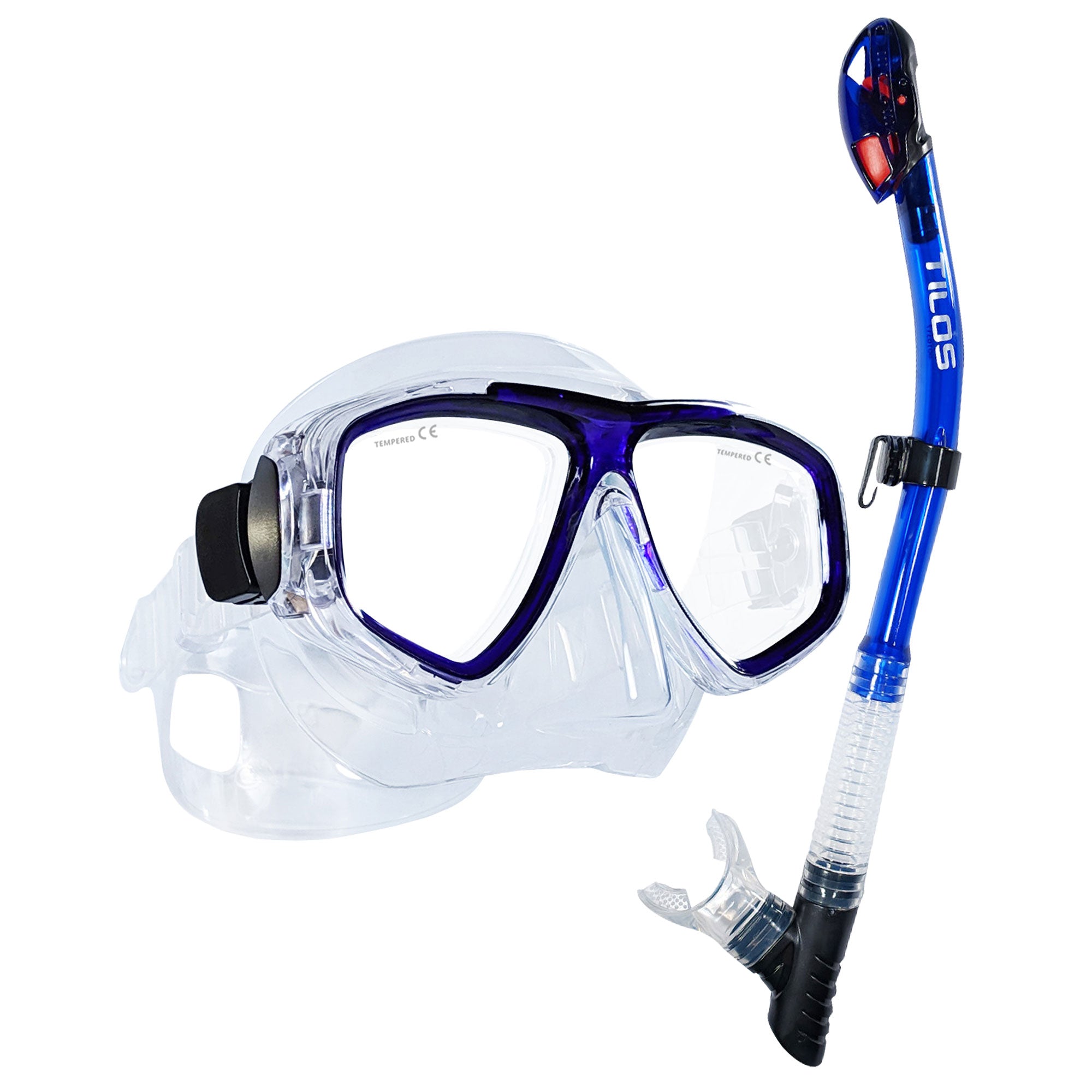 Tilos Fantasia Mask with Ari Dry Snorkel Combo Set in teal blue — mask and snorkel set, alternate view