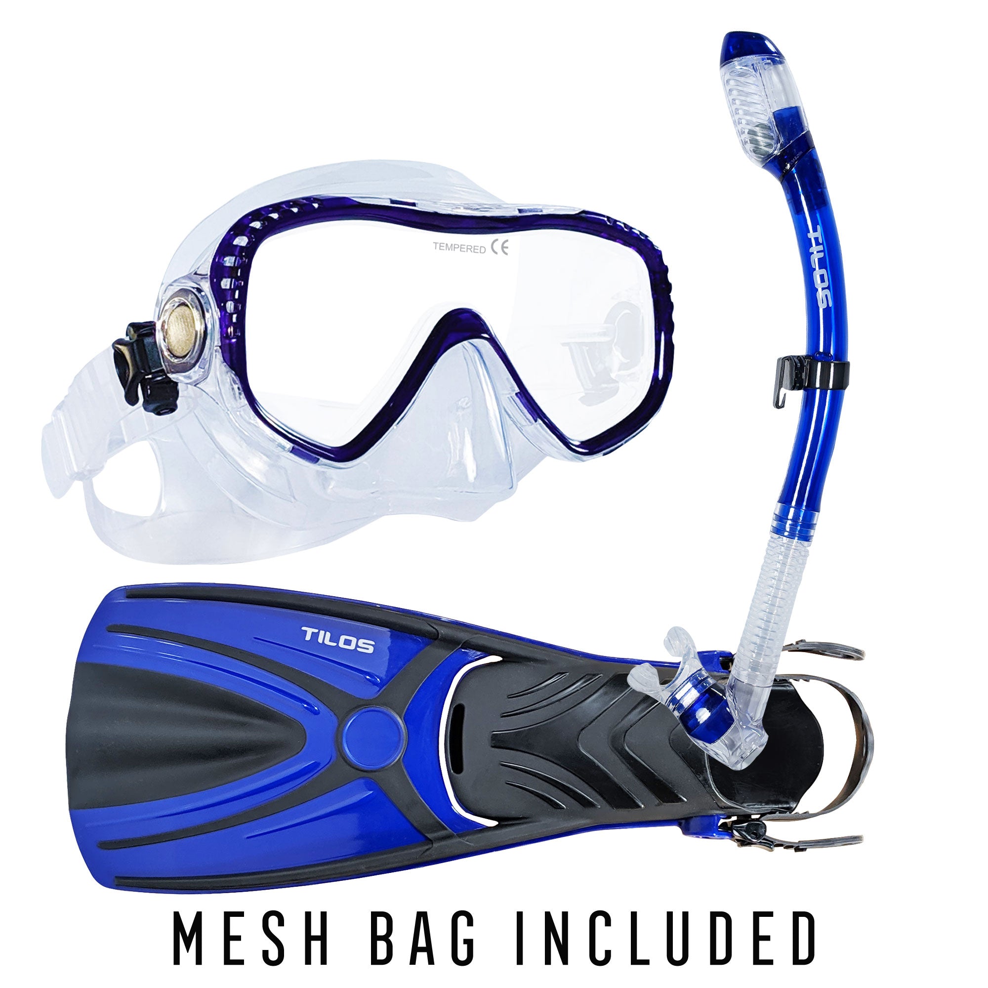 Visionary II Mask with Diver Sleek Dry Snorkel and Aubade OH Fins Package — Tilos