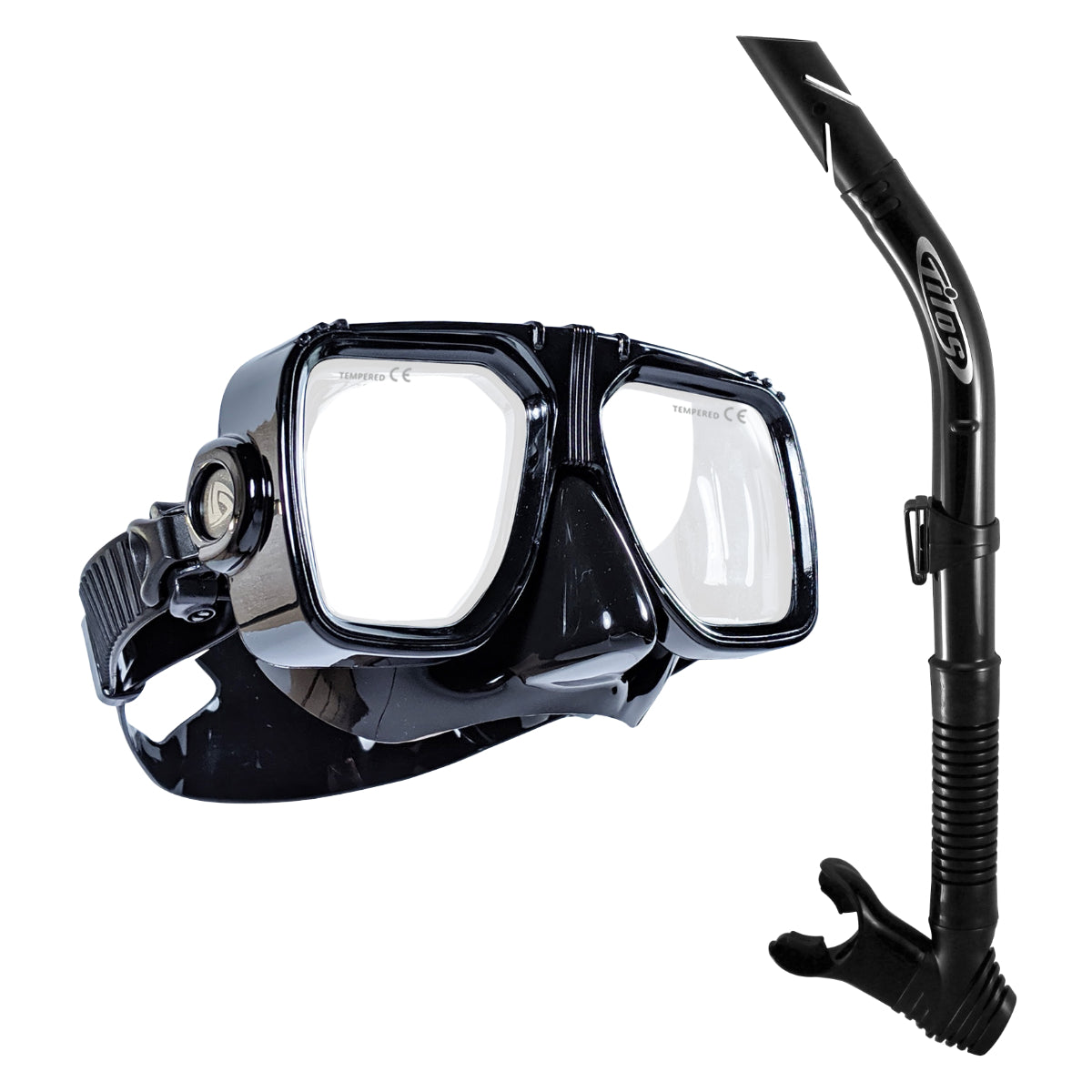 Tilos Universal Mask and Splash Snorkel Set in black — mask and snorkel set, product view