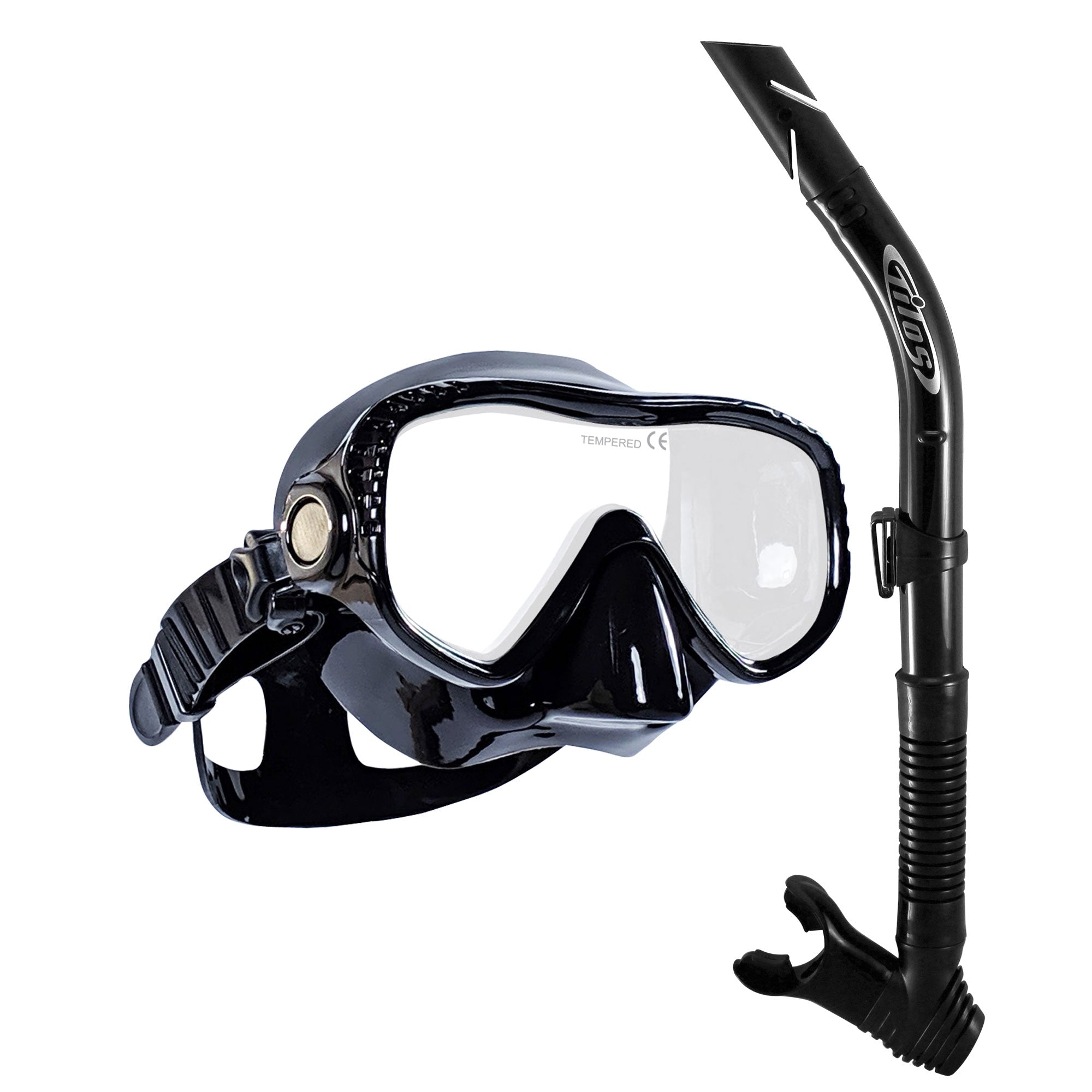 Tilos Visionary II Mask with Splash Snorkel Combo Set in black — mask and snorkel set, alternate view