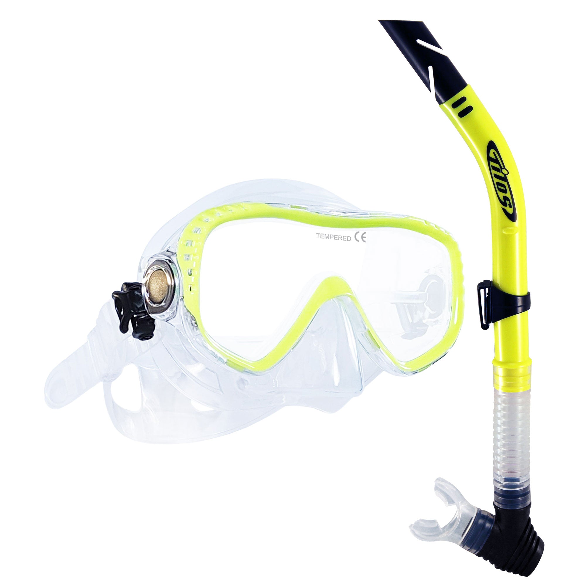 Tilos Visionary II Mask with Splash Snorkel Combo Set in yellow — mask and snorkel set, alternate view
