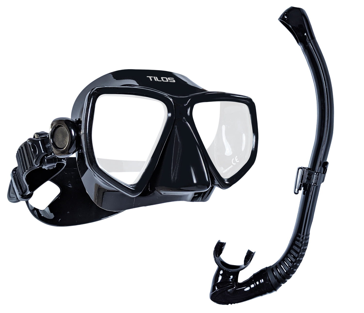 Tilos Frameless Flex Mask & Spiral Snorkel Combo in black — mask and snorkel set, product view