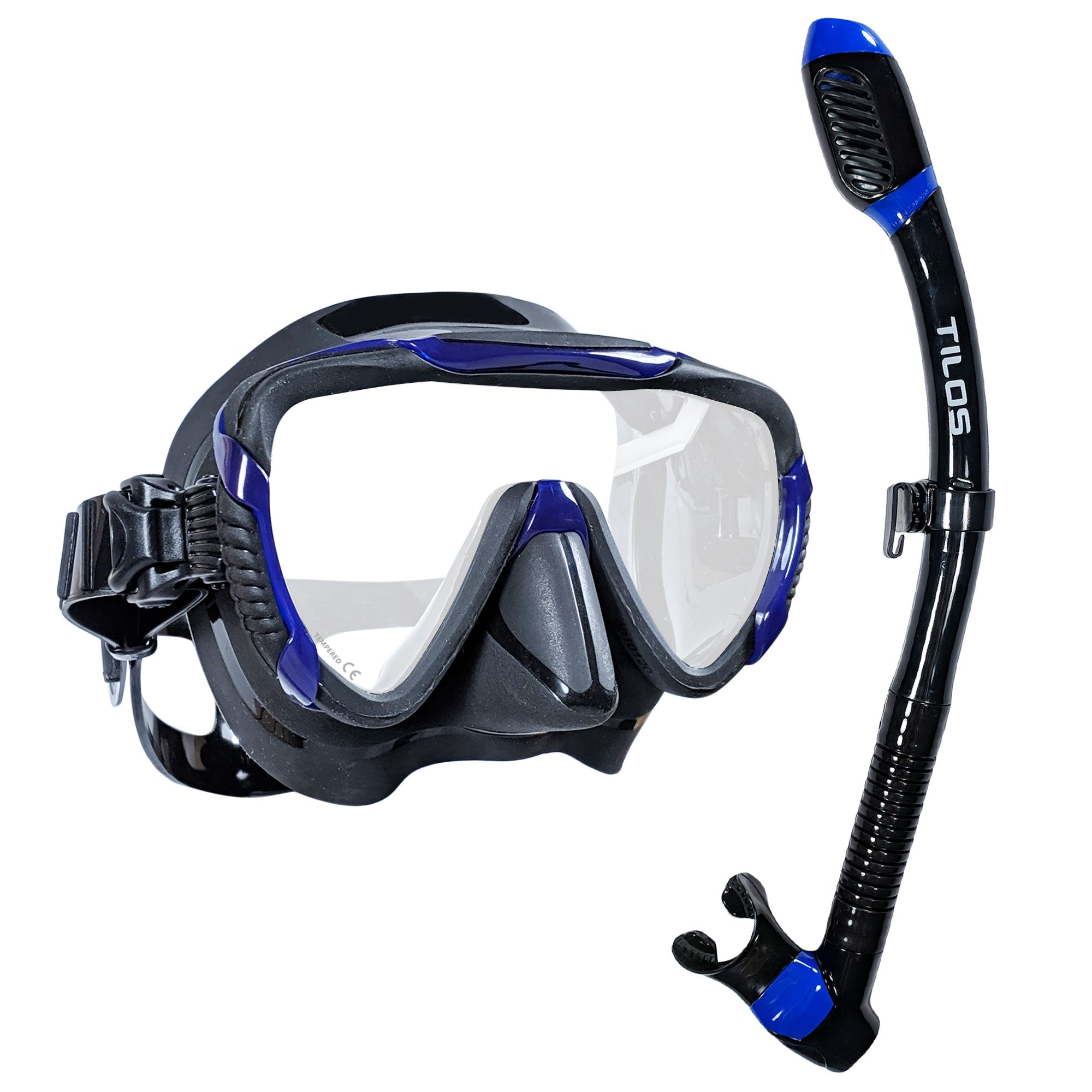 Tilos Morphi Mask with Diver Sleek Snorkel Combo Set in blue — mask and snorkel set, alternate view