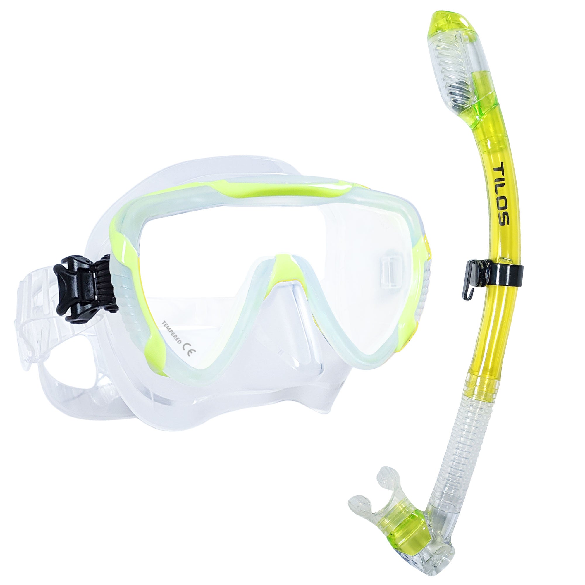 Tilos Morphi Mask with Diver Sleek Snorkel Combo Set in yellow — mask and snorkel set, alternate view