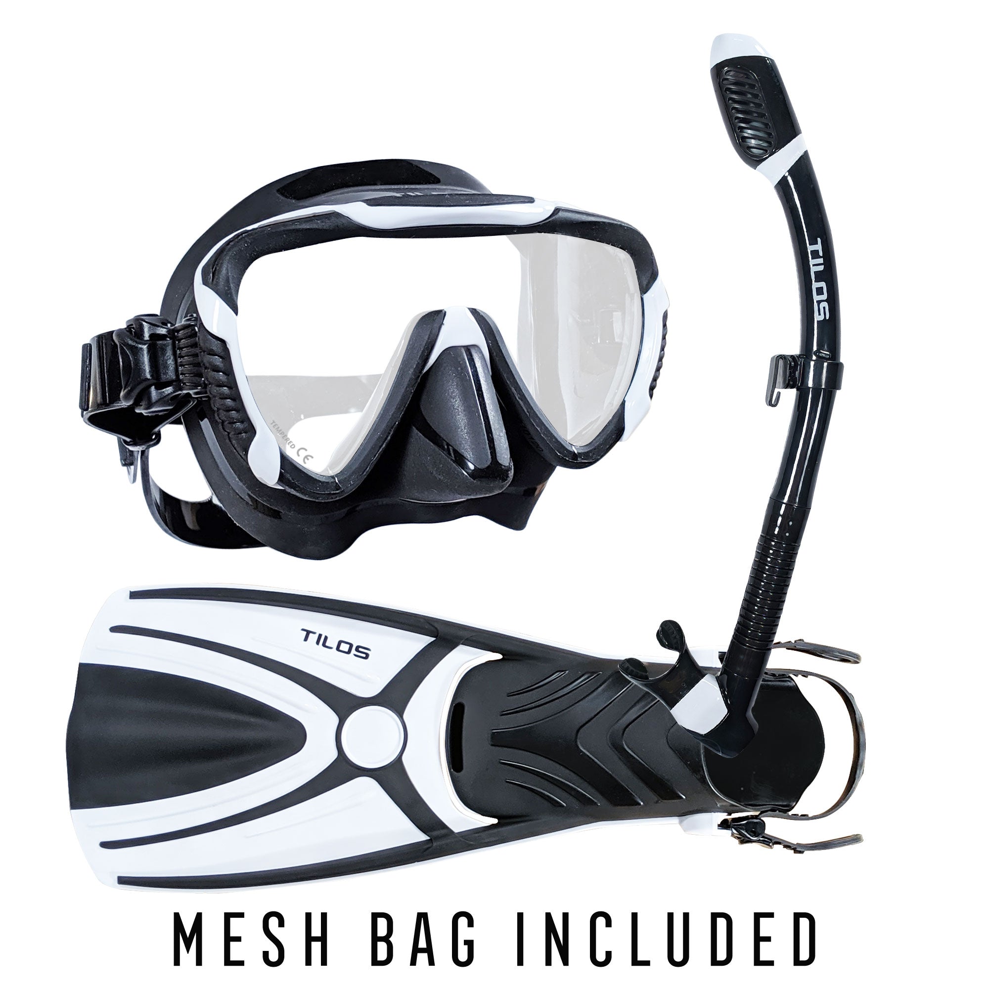 Tilos Morphi Mask with Diver Sleek Dry Snorkel and Aubade Fins Package