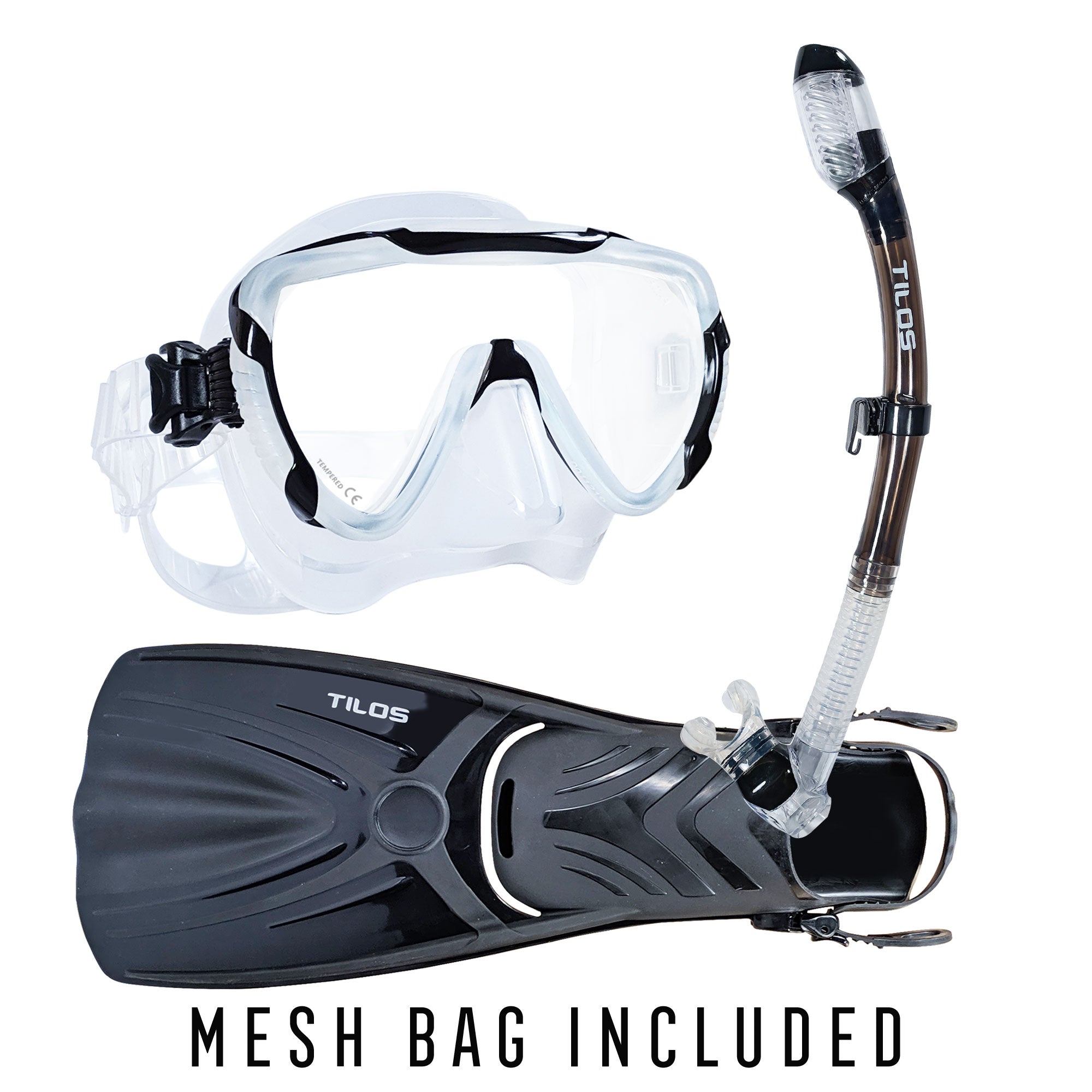 Morphi Mask with Diver Sleek Dry Snorkel and Aubade Fins Package — Tilos