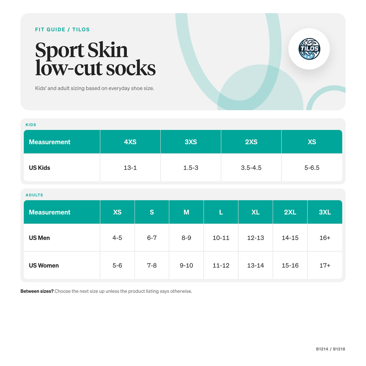 Tilos 2.5mm Low Cut Sport Skin Socks size guide