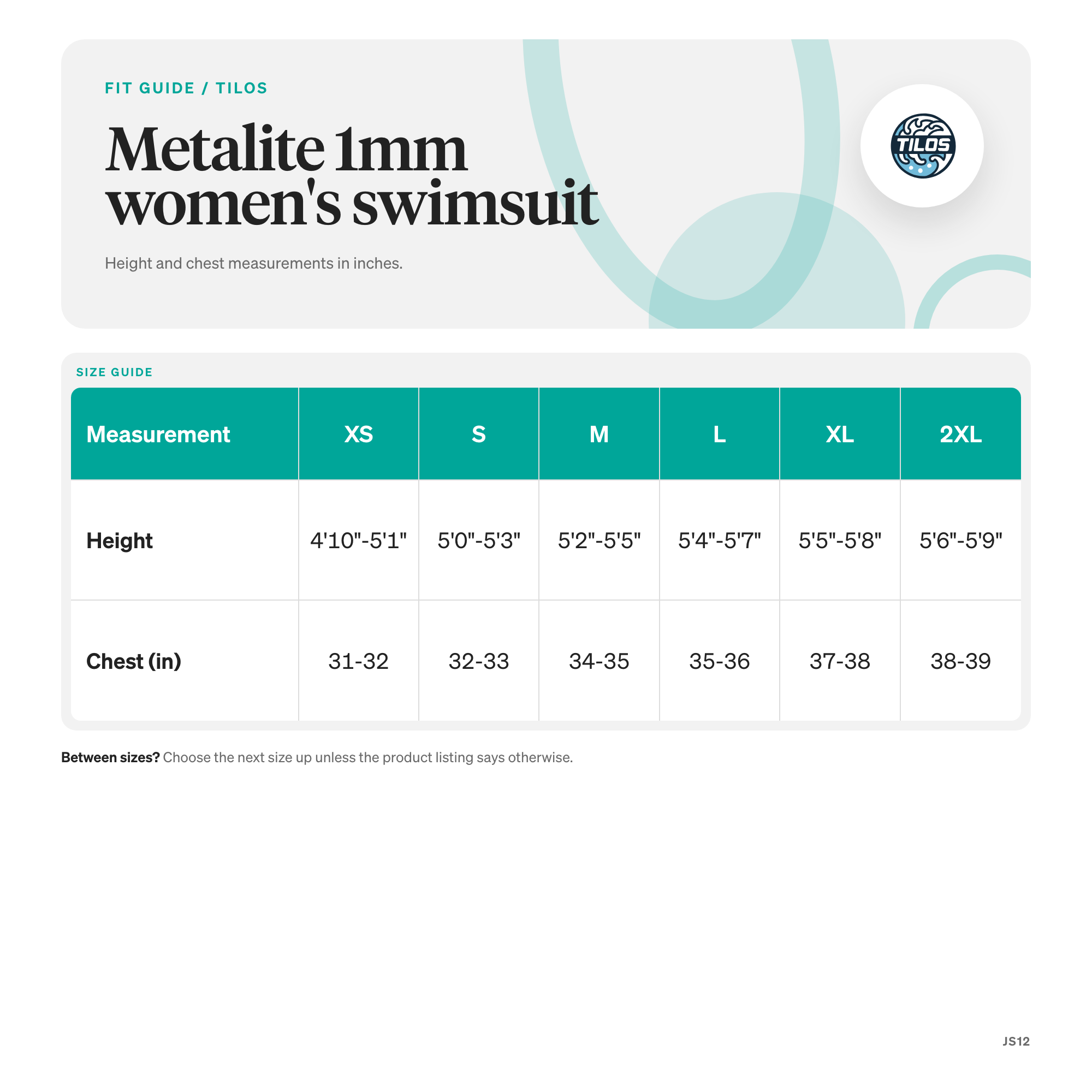 Tilos Women's 1mm Isis MetaLite Swimsuit size guide