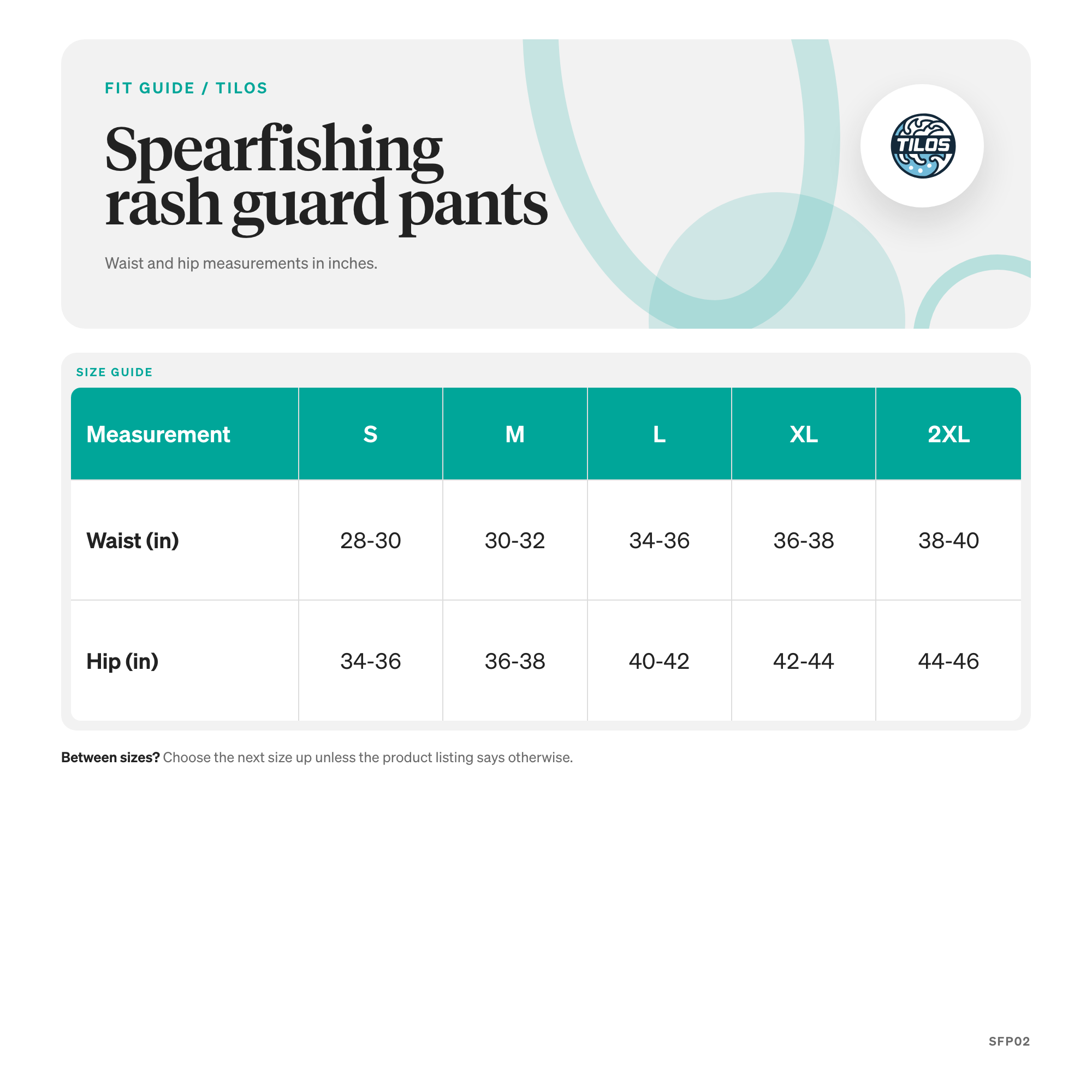 Tilos Spearfishing Pants size guide