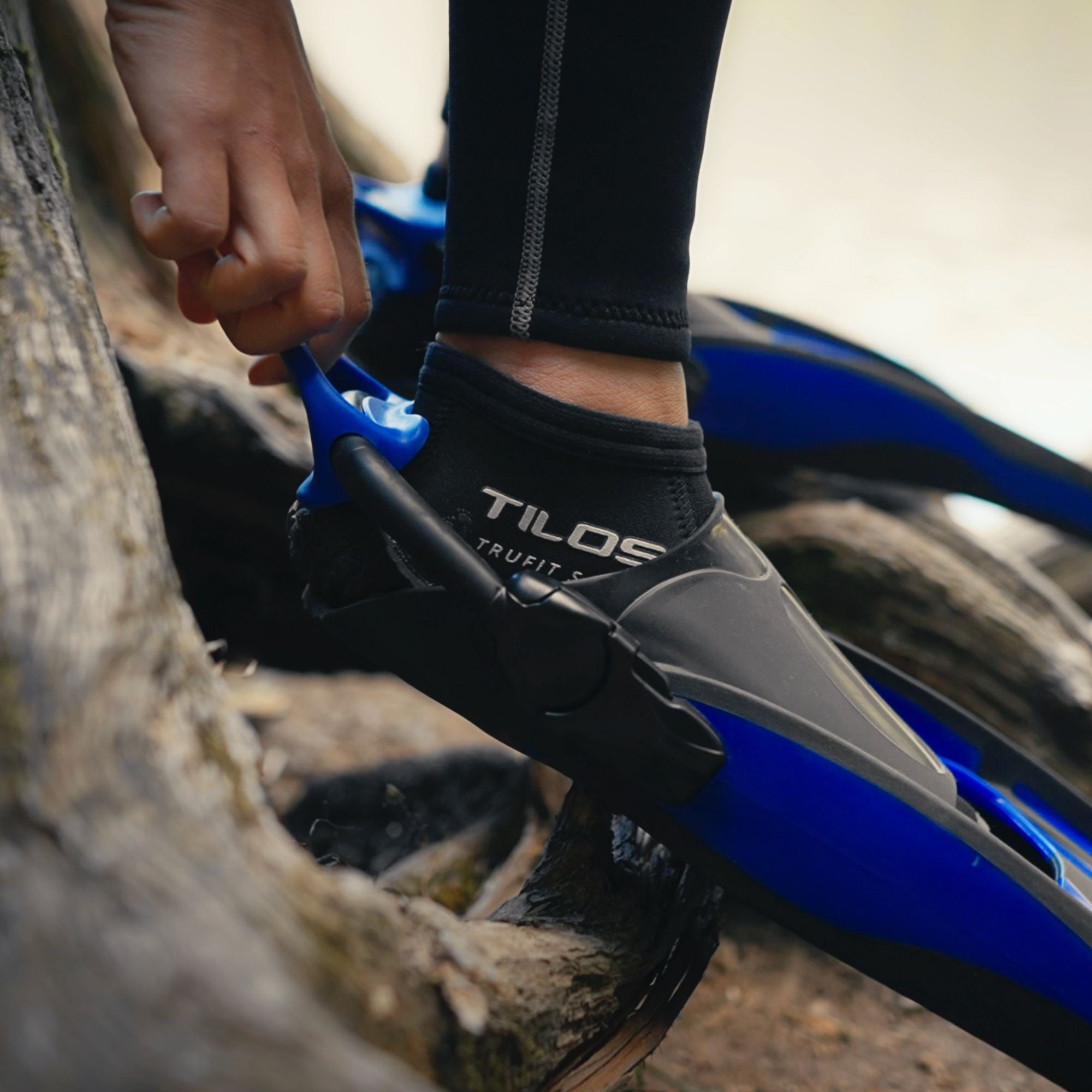 Tilos Forager Open Heel Diving Fins — open heel fin, front view showing blade and foot pocket