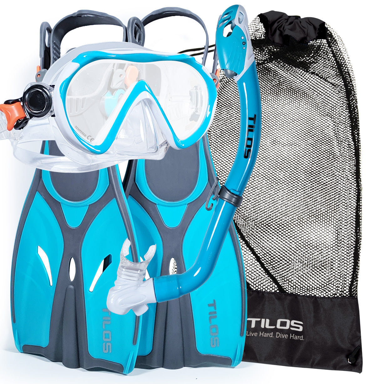 Tilos Jovie Junior Snorkeling Set with SOS Whistle — complete mask, snorkel, and fin set