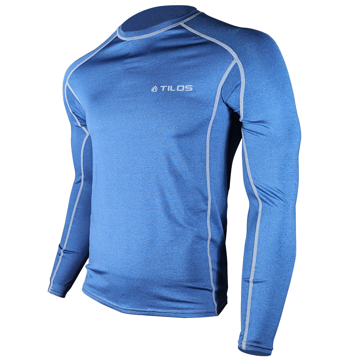 Tilos Men's 6oz Long Sleeve Rash Guard, Heather Marine in hawaiian print — UPF sun protection top
