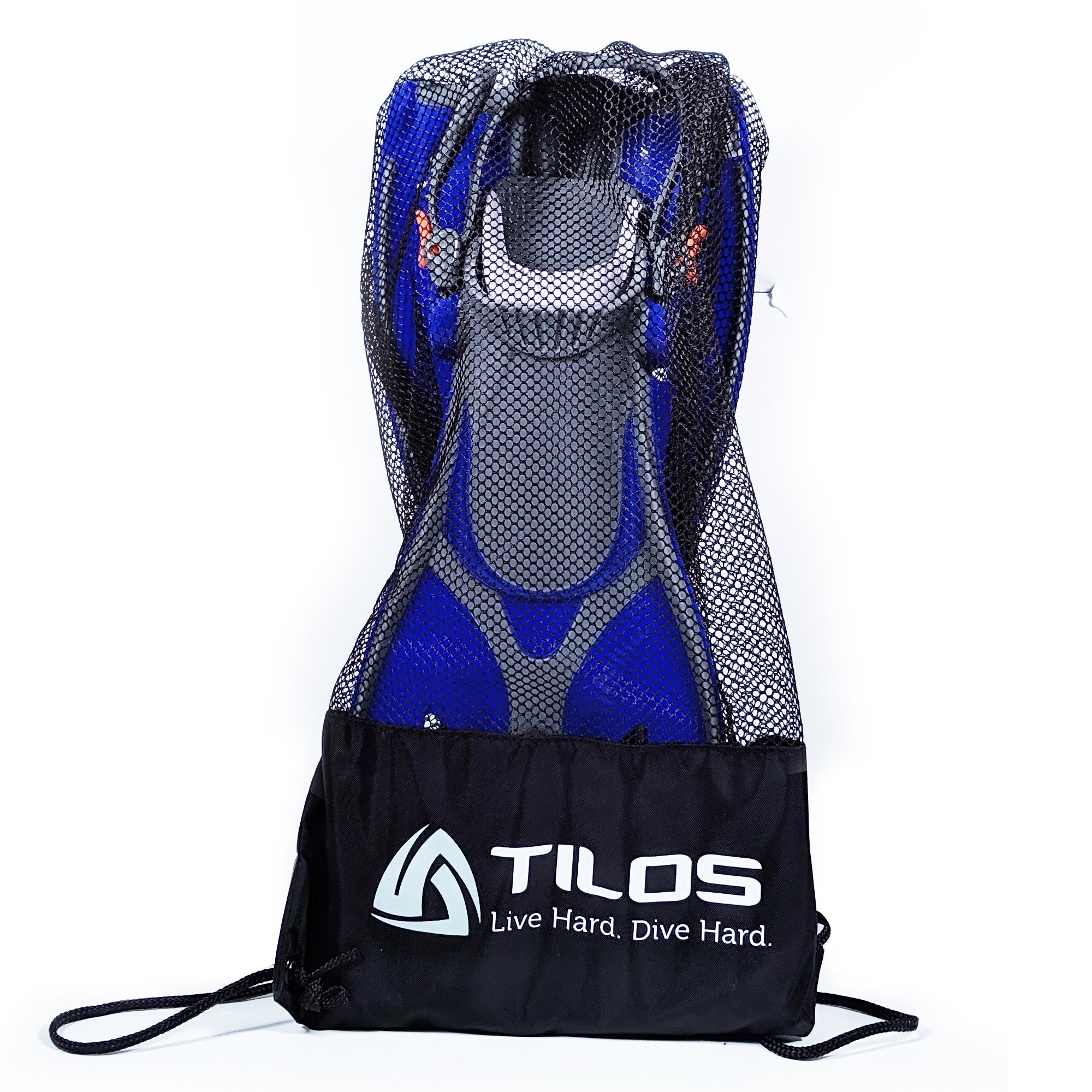 Tilos Kids Jovie Open Heel Snorkeling Fin in blue — kids fin showing blade and adjustable foot pocket
