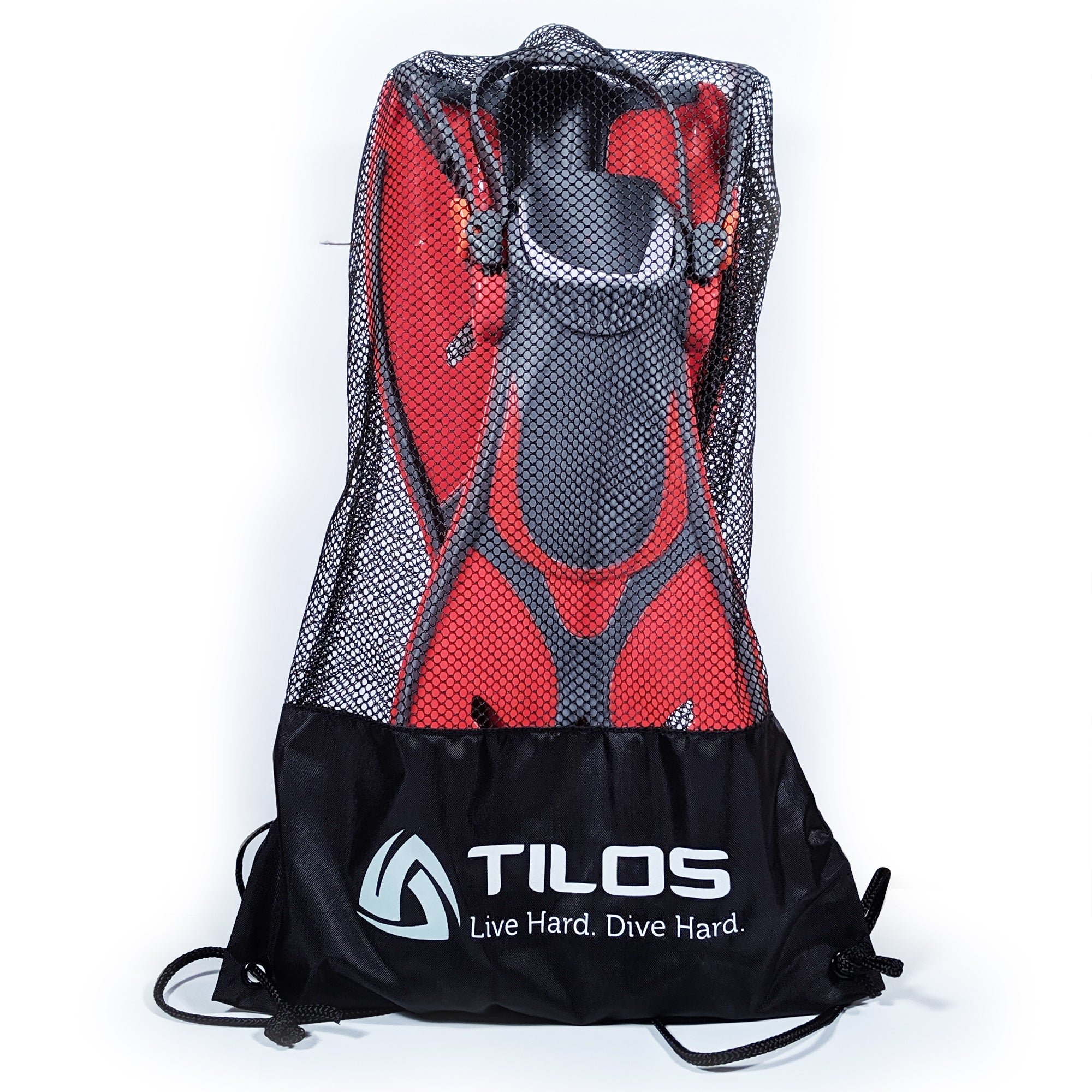 Tilos Kids Jovie Open Heel Snorkeling Fin in red — kids fin showing blade and adjustable foot pocket