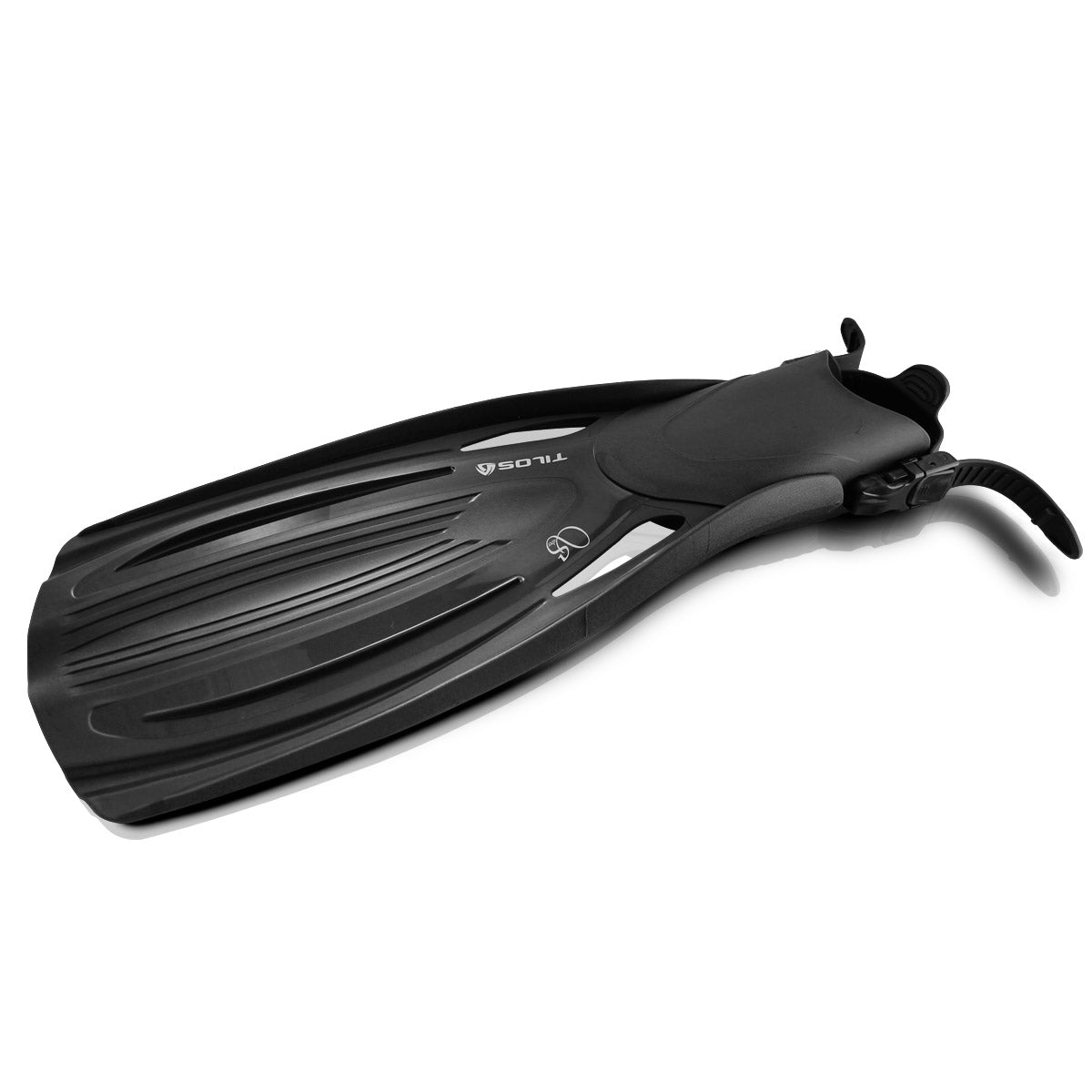 Tilos Saber Open Heel Fin in black — open heel fin, front view showing blade and foot pocket