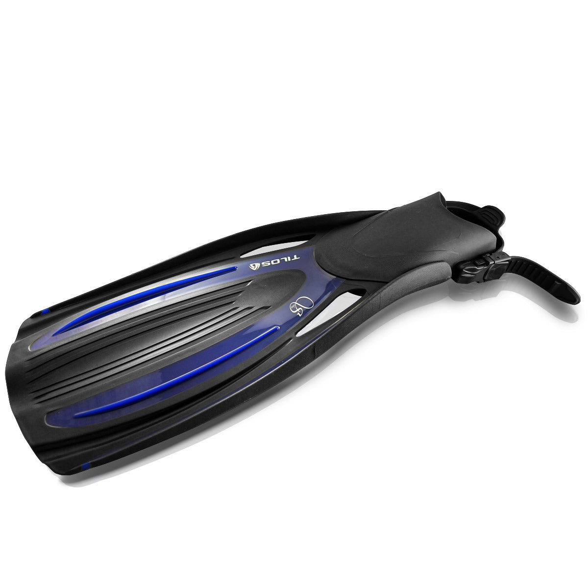 Tilos Saber Open Heel Fin in blue — open heel fin, front view showing blade and foot pocket