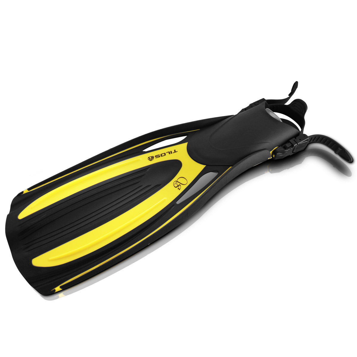 Tilos Saber Open Heel Fin in yellow — open heel fin, front view showing blade and foot pocket