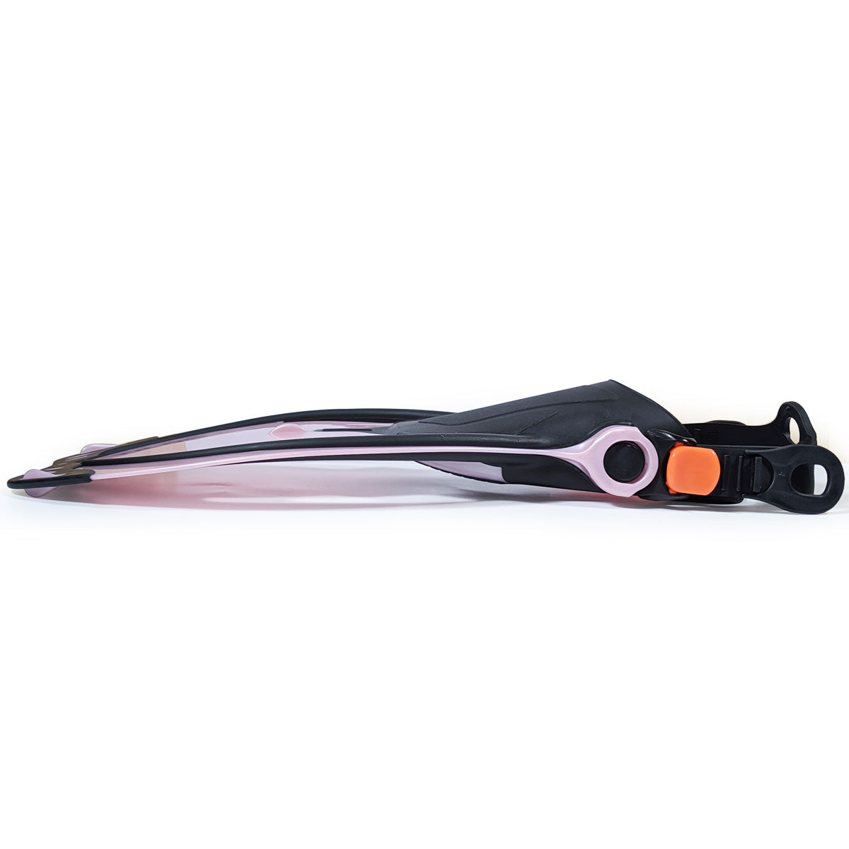 Tilos Vulcan Jr Open Heel Fin in pink — kids fin showing blade and adjustable foot pocket