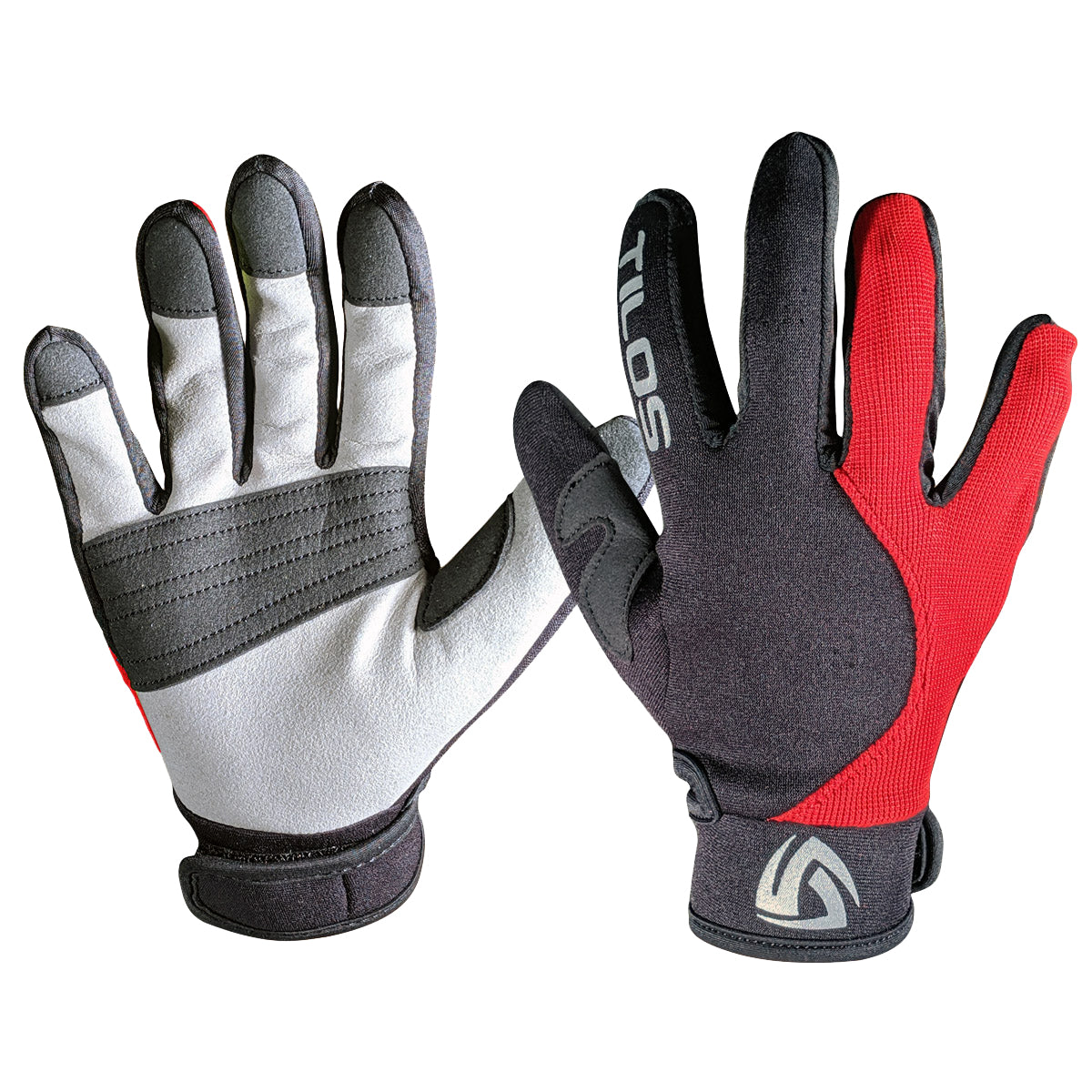 Tilos 1.5mm Tropical-X Mesh Gloves in red — neoprene dive glove, back of hand view