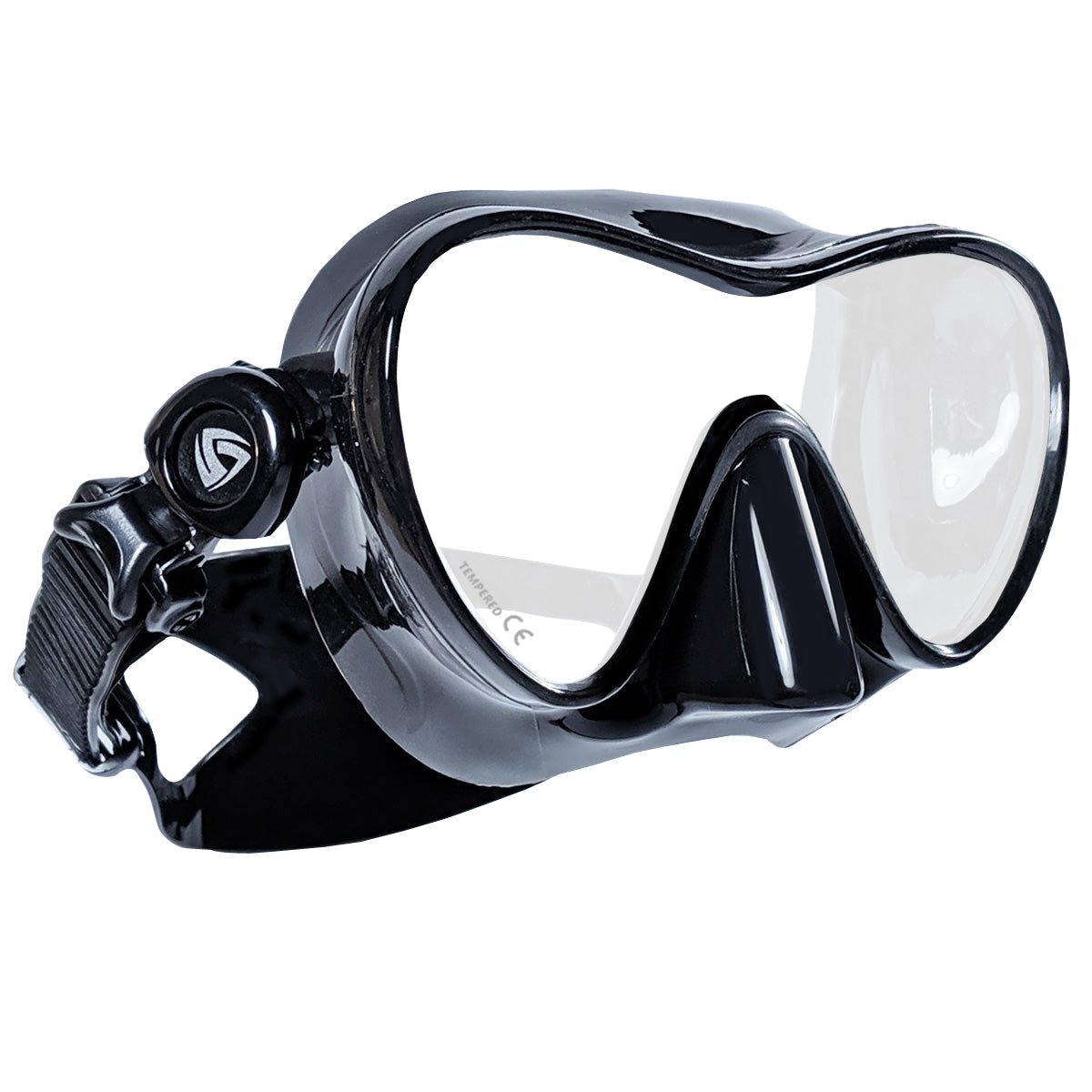 Tilos CoveOps Frameless Mask in black — front view showing lens and silicone skirt