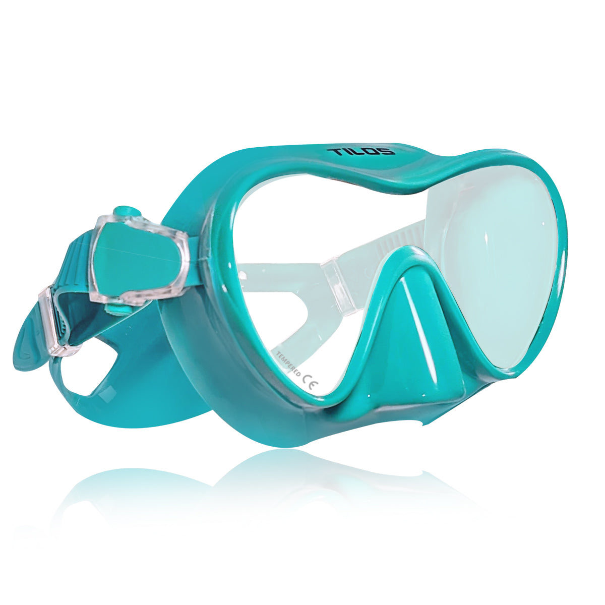 Tilos CoveOps Frameless Mask in green — front view showing lens and silicone skirt