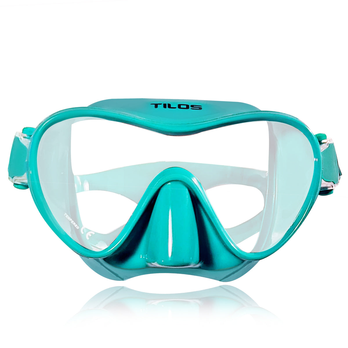 Tilos CoveOps Frameless Mask in green — front view showing lens and silicone skirt