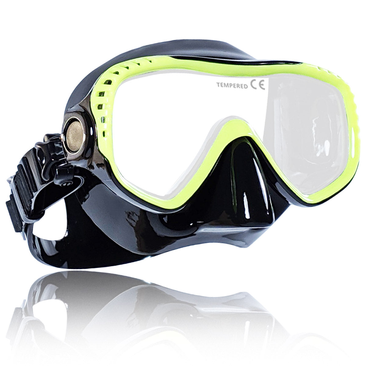 Tilos Visionary II Mask in yellow — front view showing lens and silicone skirt