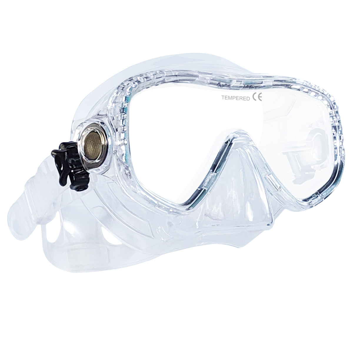 Tilos Visionary II Mask in clear — front view showing lens and silicone skirt