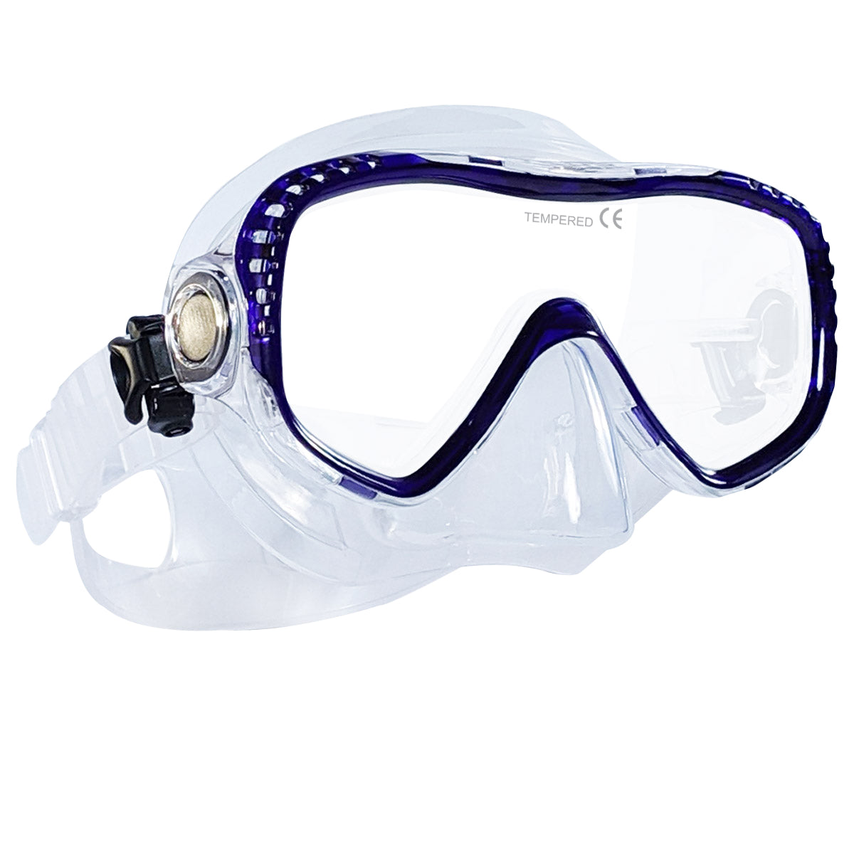 Tilos Visionary II Mask in teal blue — front view showing lens and silicone skirt