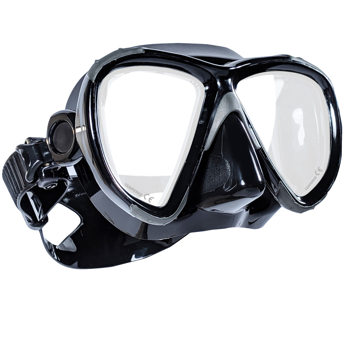 Tilos Hawk Eyes Mask in black — front view showing lens and silicone skirt